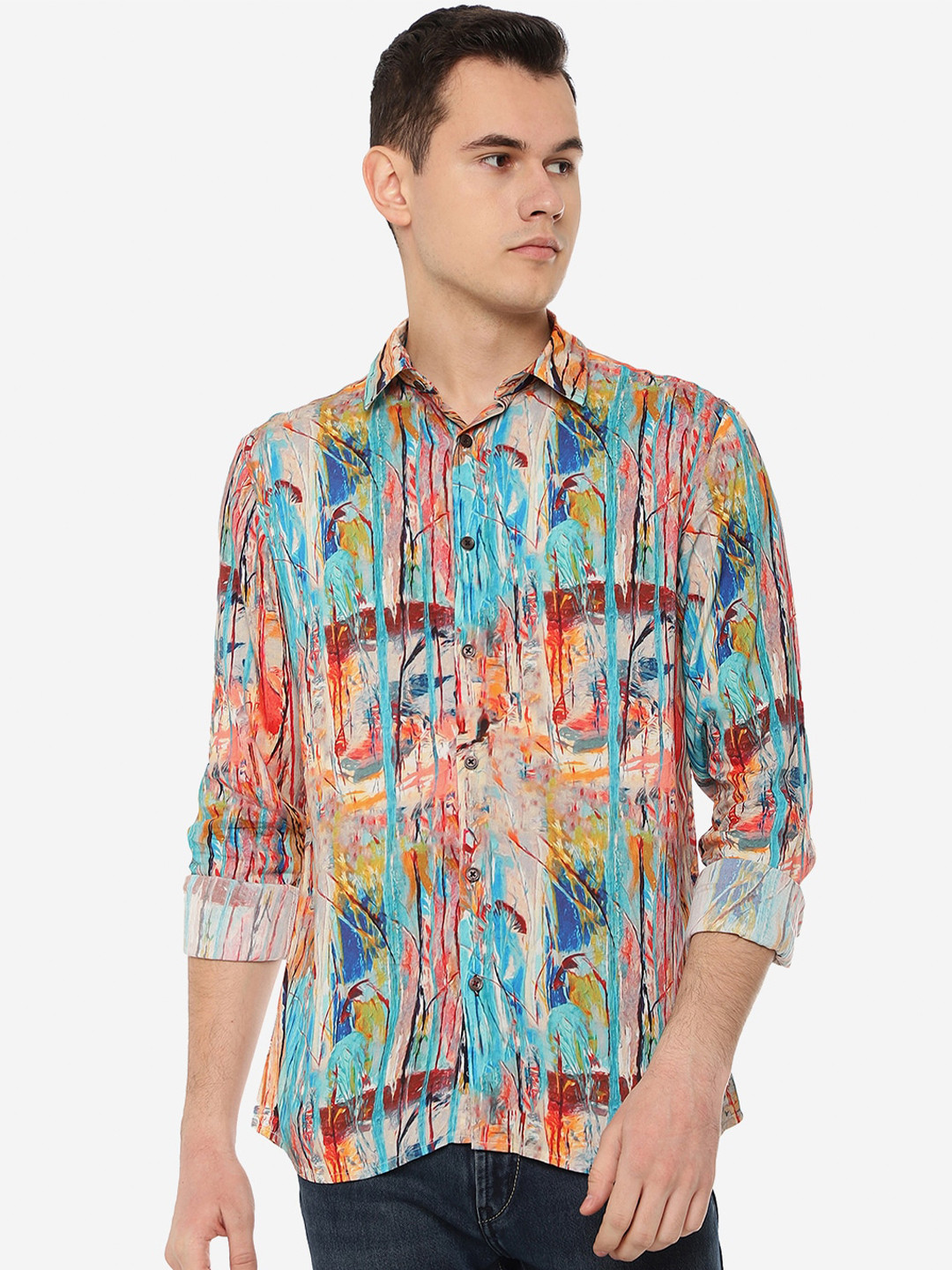 

JADE BLUE Printed Cotton Slim Fit Casual Shirt
