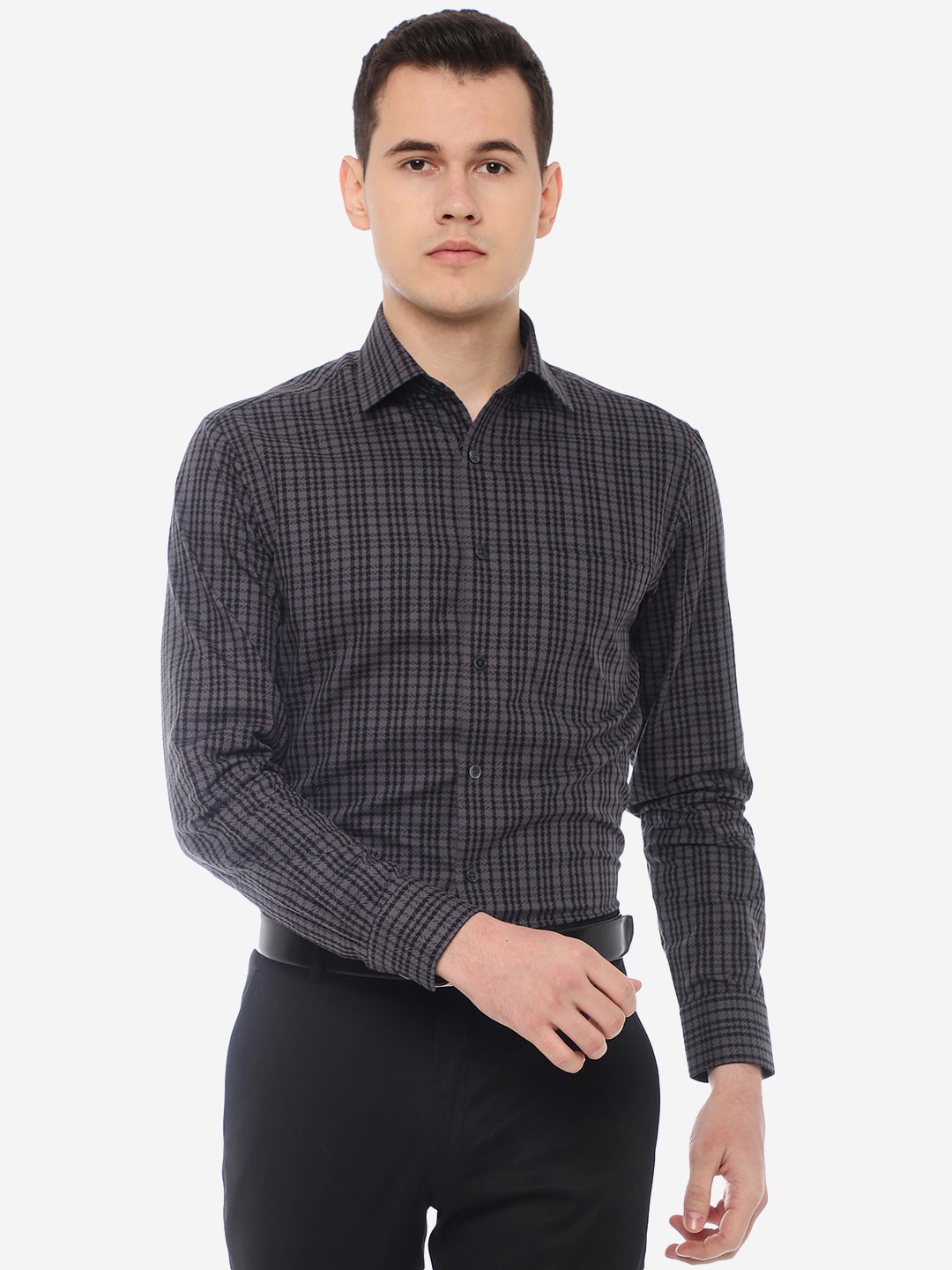 

JADE BLUE Slim Fit Checked Cotton Formal Shirt, Grey