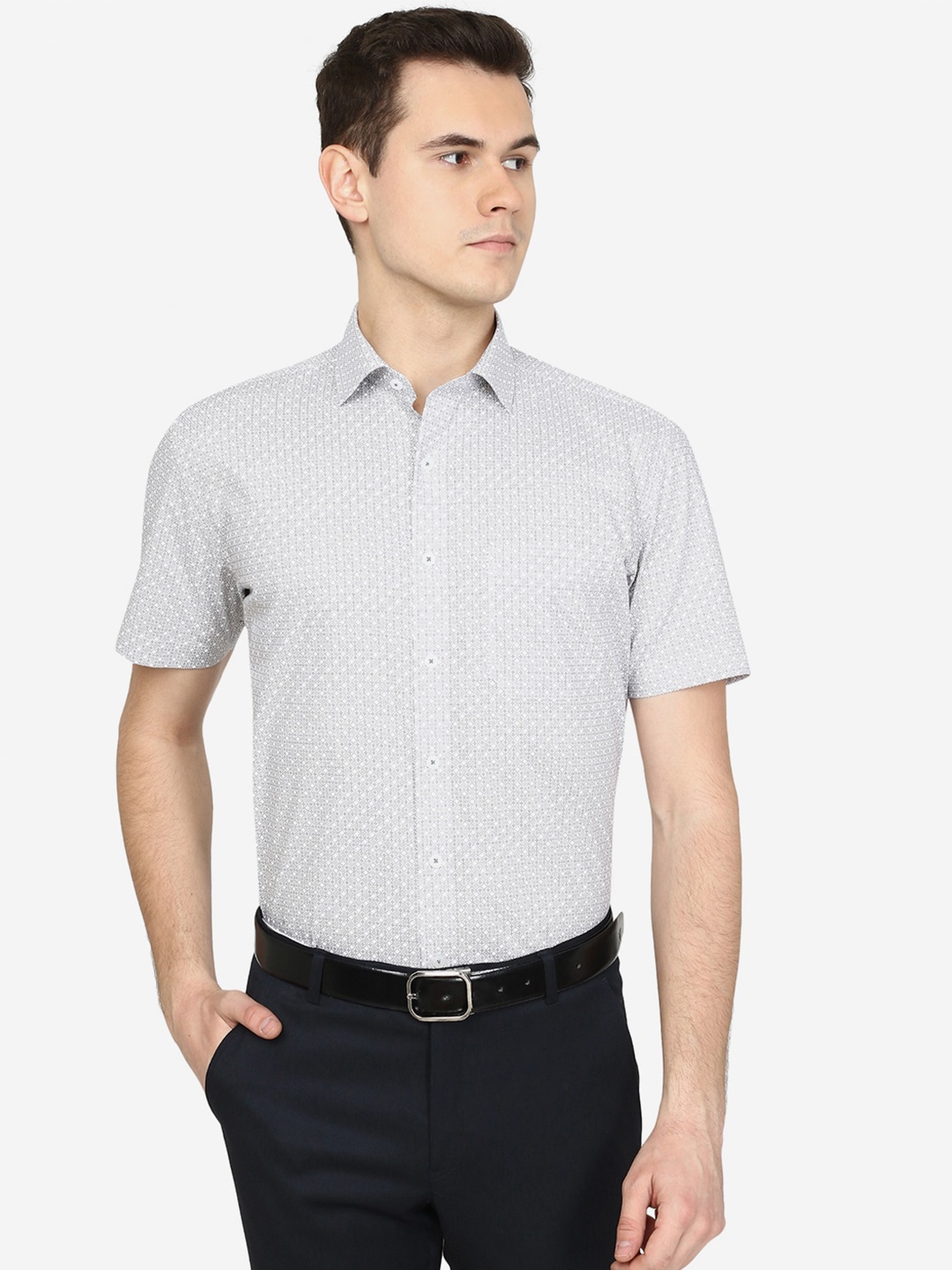 

JADE BLUE Men Printed Formal Cotton Shirt, White