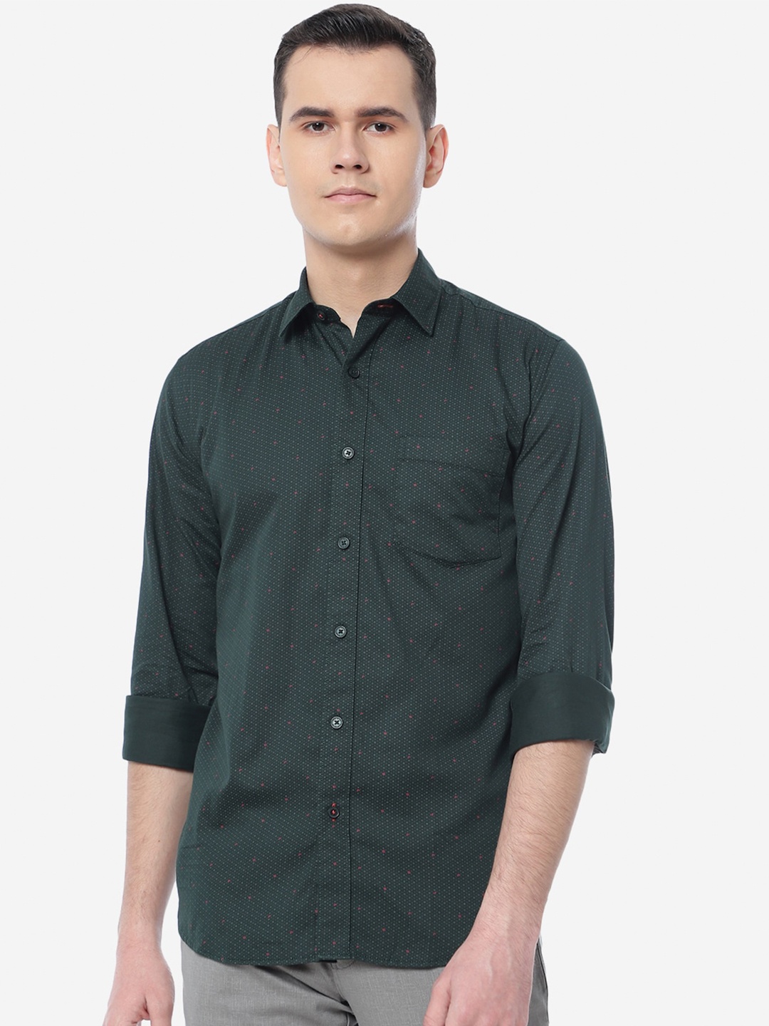 

JADE BLUE Slim Fit Printed Cotton Casual Shirt, Green