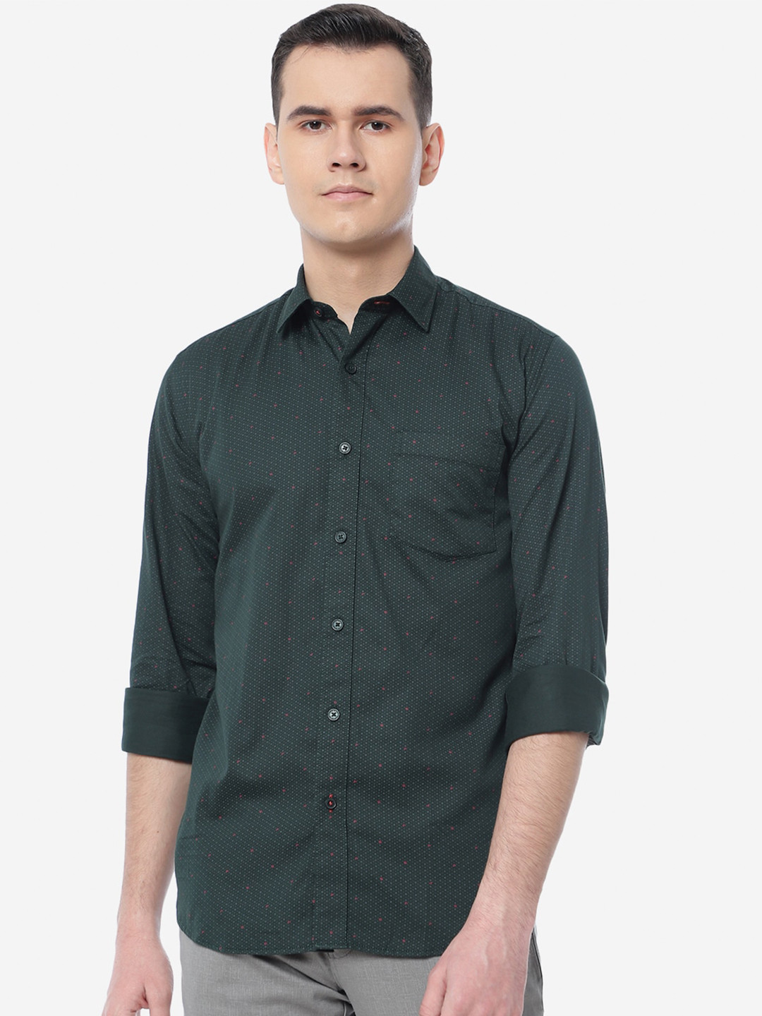 

JADE BLUE Slim Fit Printed Cotton Casual Shirt, Green