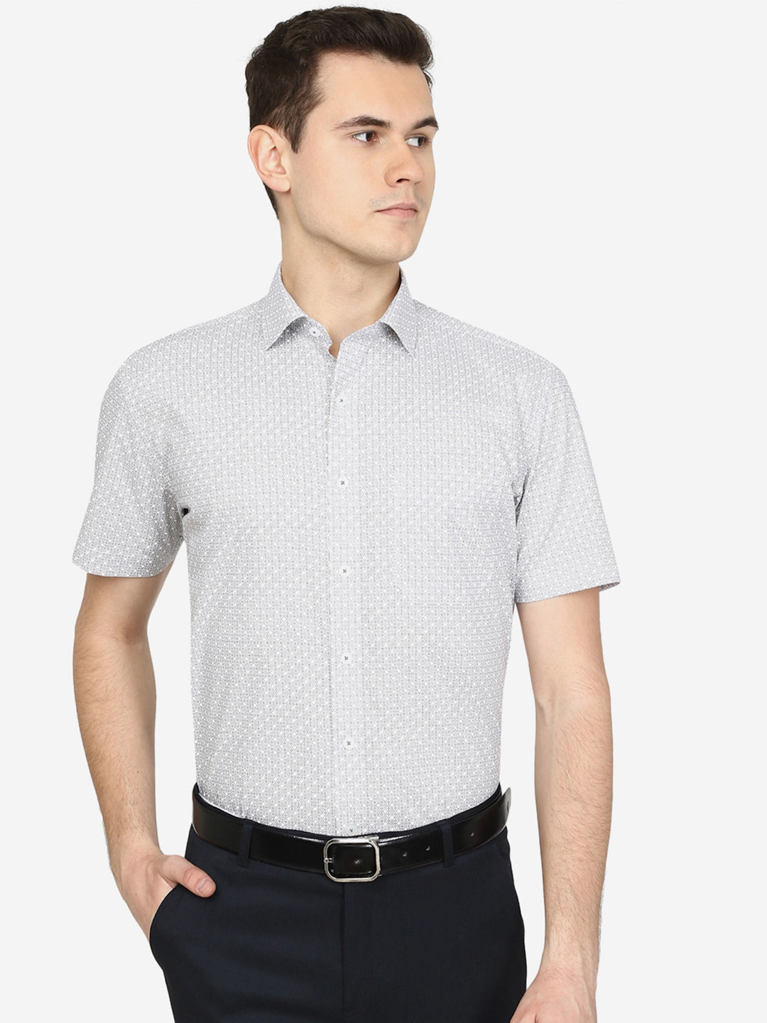 

JADE BLUE Men Printed Formal Cotton Shirt, Grey