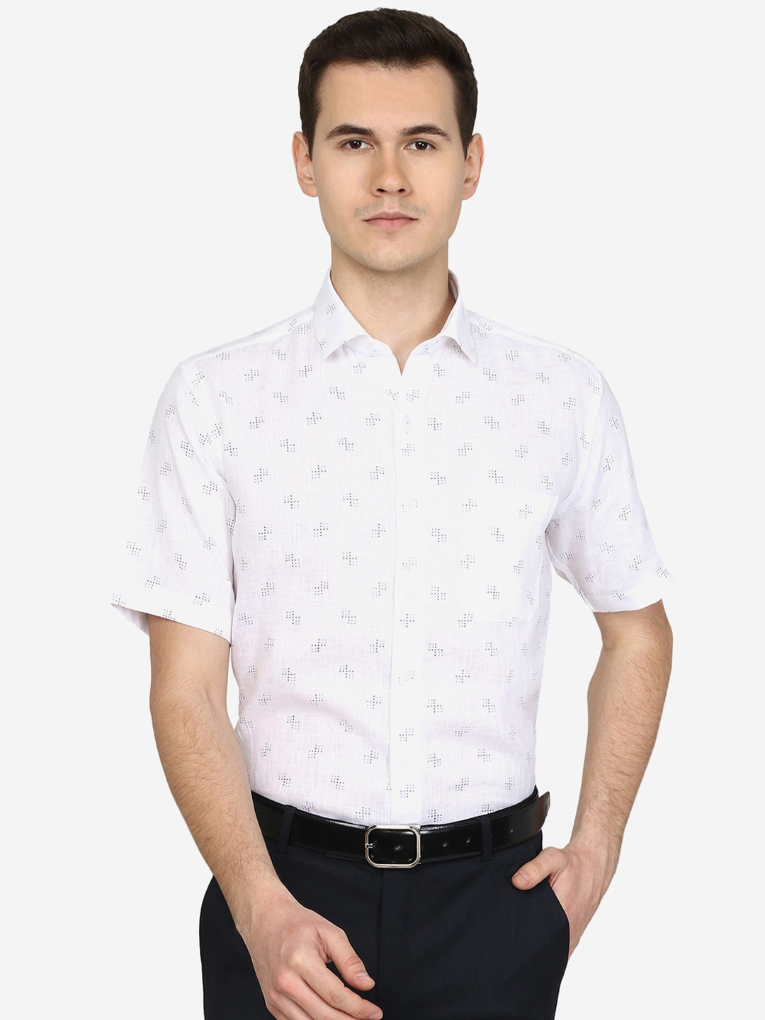 

JADE BLUE Men Slim Fit Printed Cotton Formal Shirt, White
