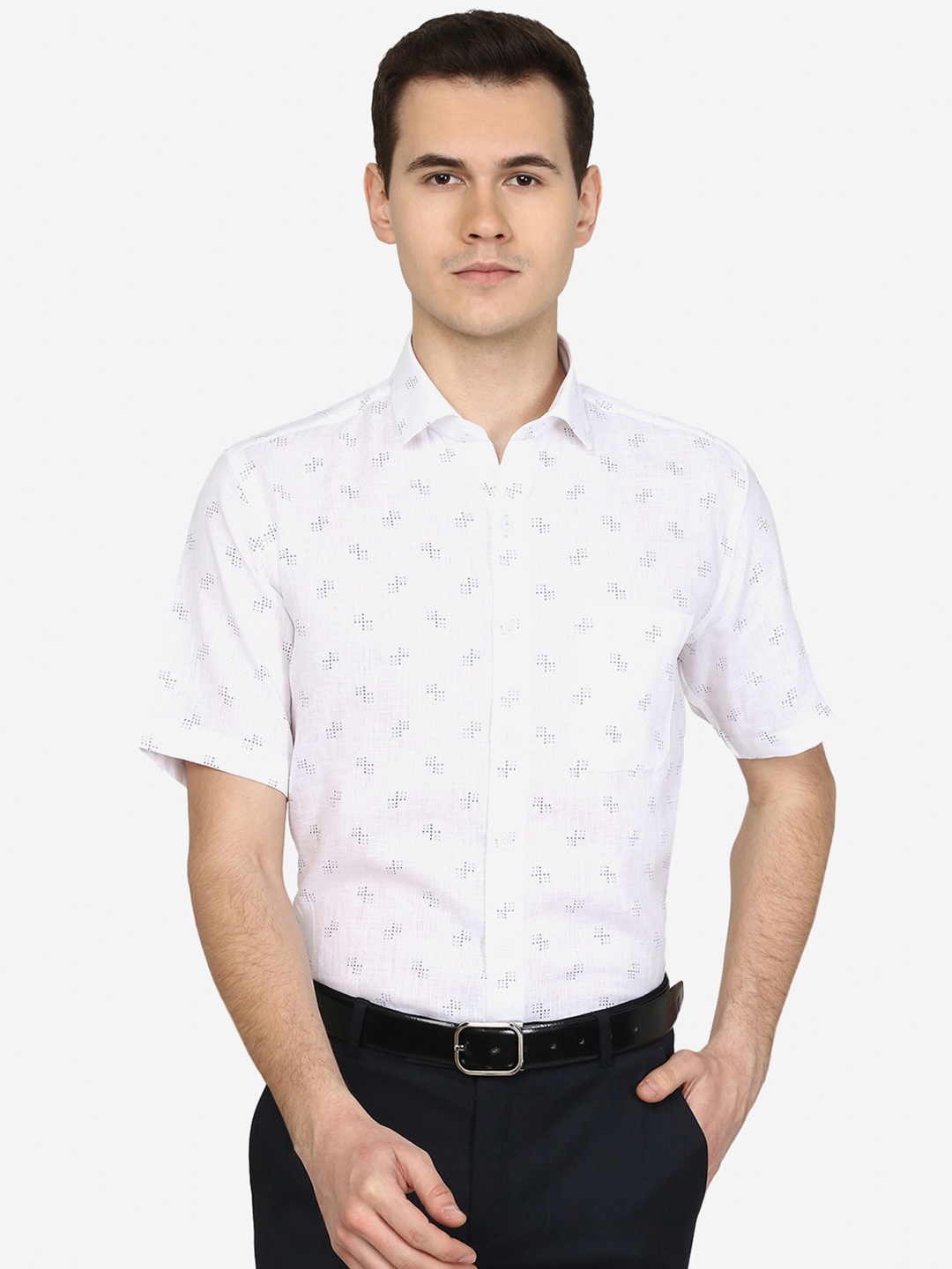 

JADE BLUE Men Slim Fit Printed Cotton Formal Shirt, White