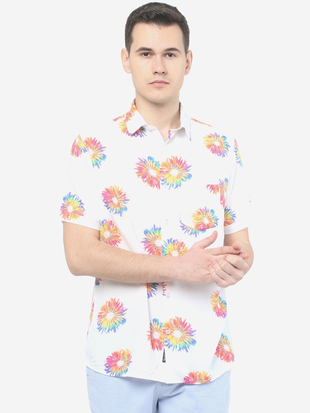 

JADE BLUE Floral Printed Slim Fit Cotton Casual Shirt, White