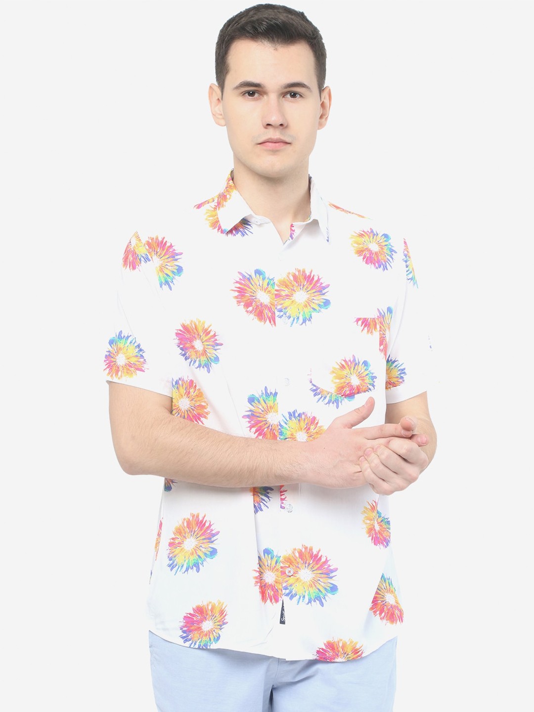 

JADE BLUE Floral Printed Slim Fit Cotton Casual Shirt, White