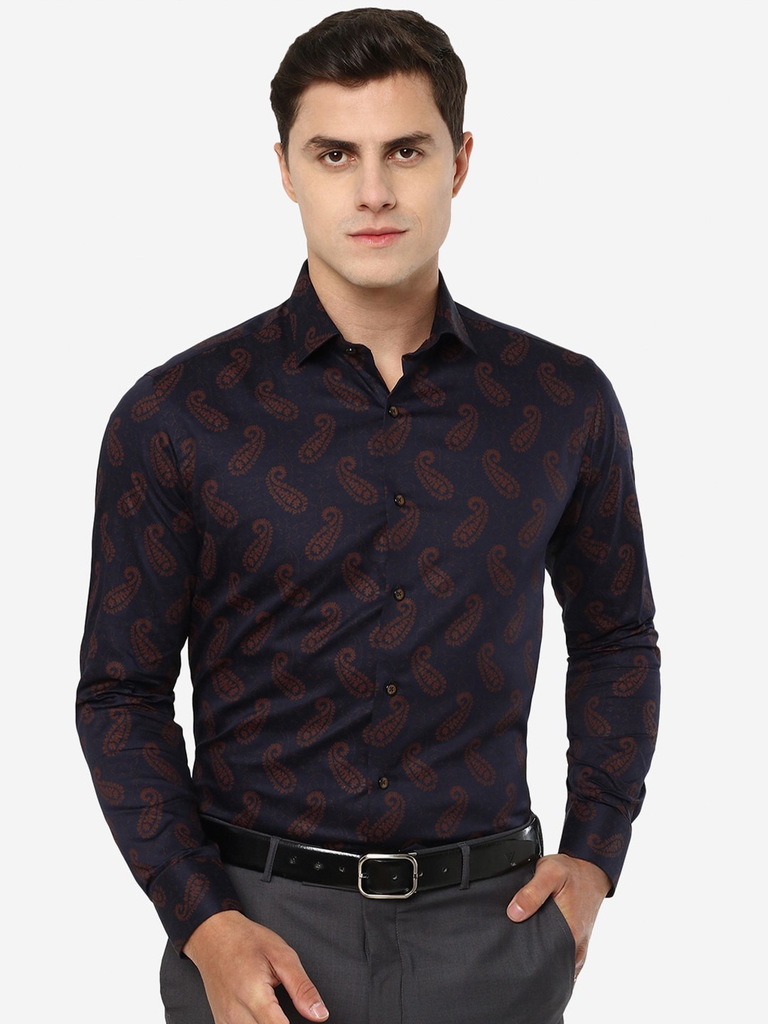 

JB STUDIO Floral Printed Cotton Slim Fit Formal Shirt, Navy blue