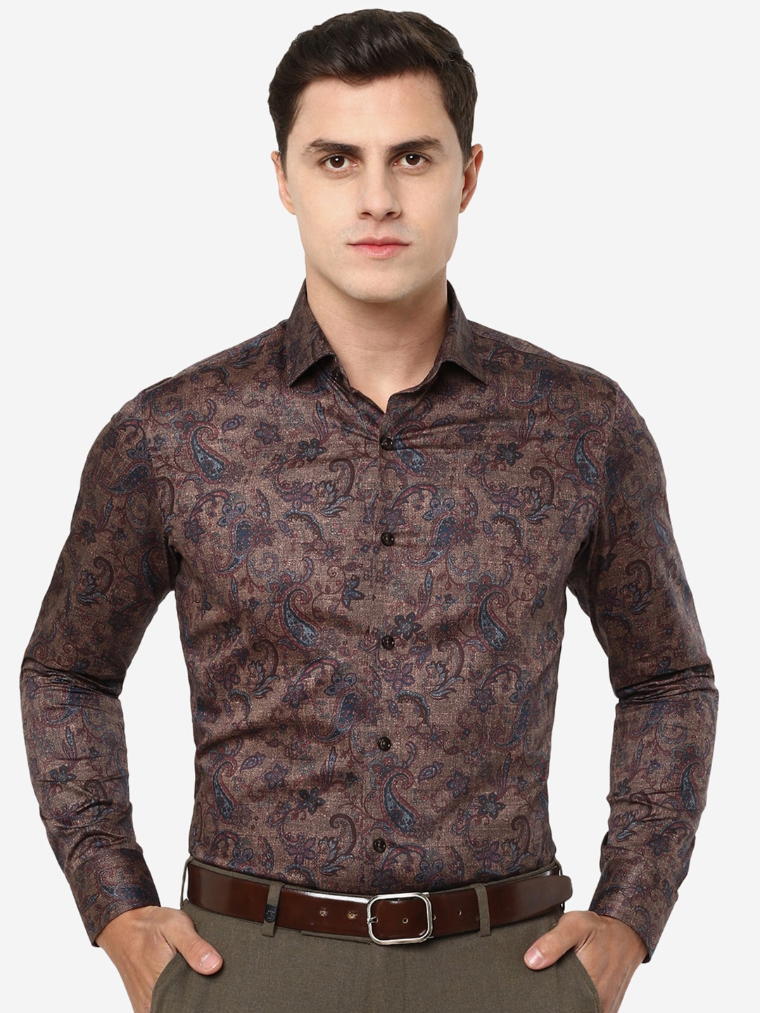 

JB STUDIO Men Cotton Slim Fit Floral Printed Party Shirt, Brown