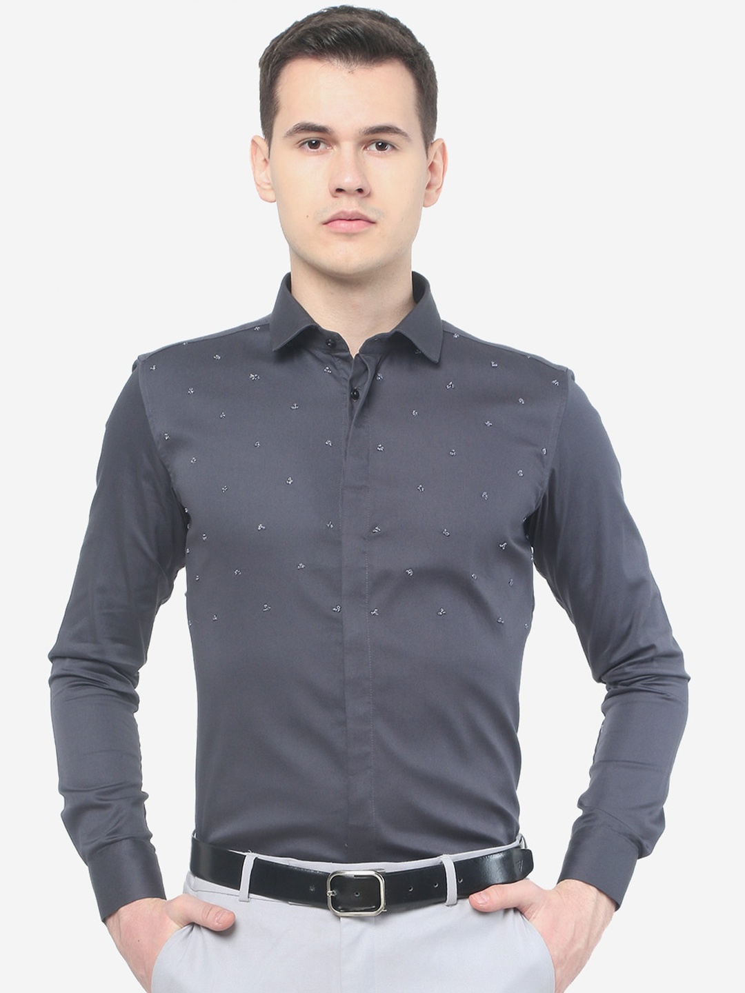 

JB STUDIO Men Slim Fit Formal Cotton Shirt, Grey