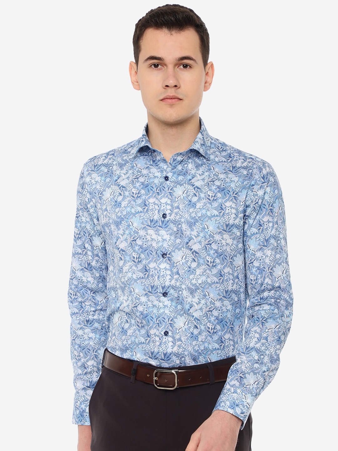 

JB STUDIO Men Floral Printed Cotton Slim Fit Party Shirt, Blue