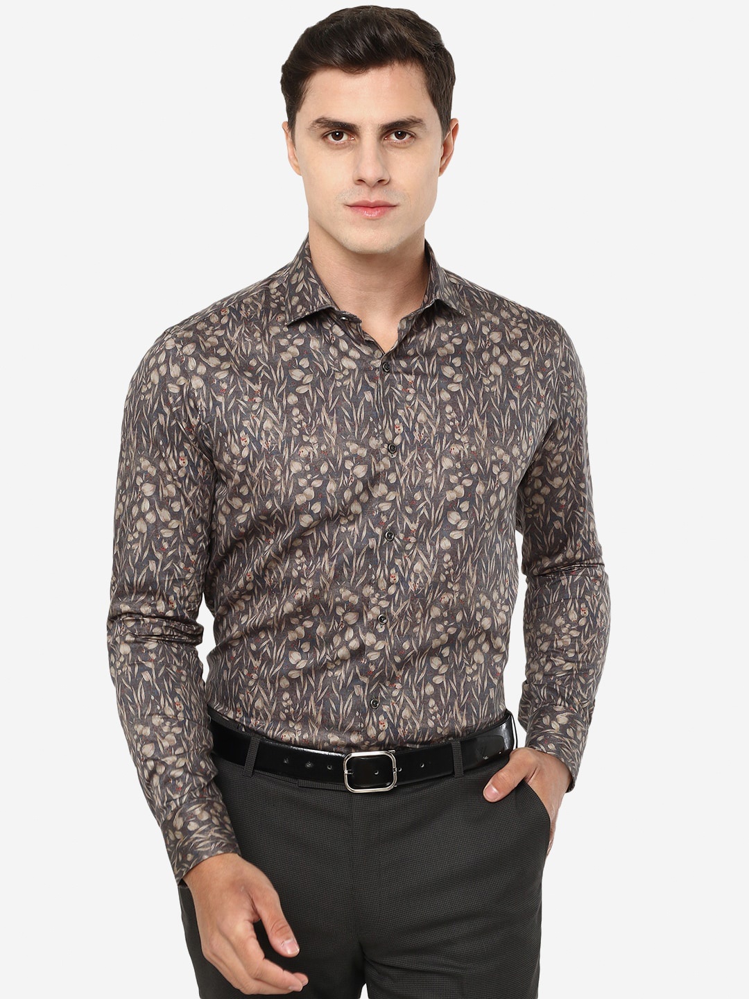 

JB STUDIO Slim Fit Floral Printed Cotton Party Shirt, Grey