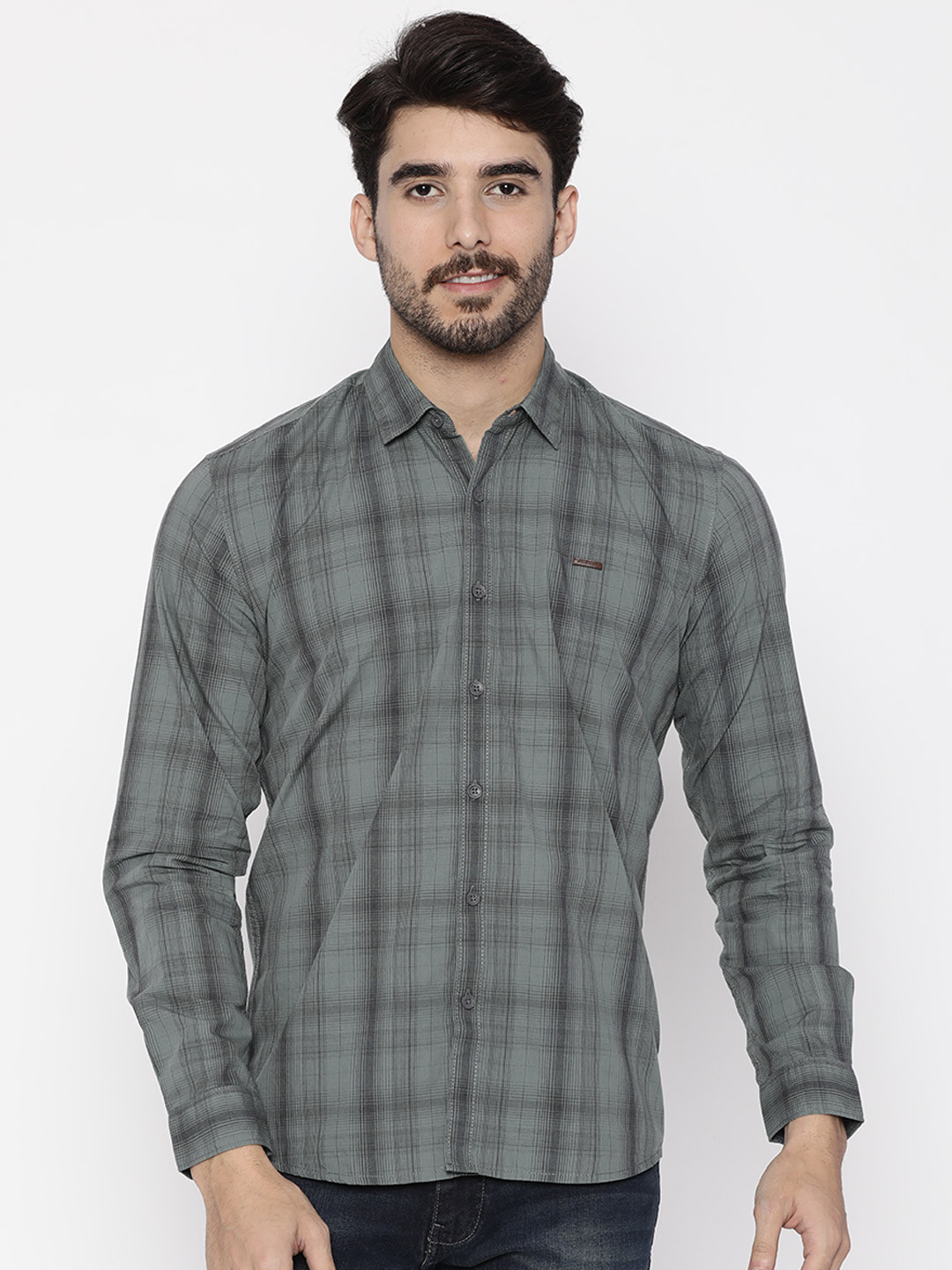 

Wrangler Men Green Slim Fit Checked Casual Shirt