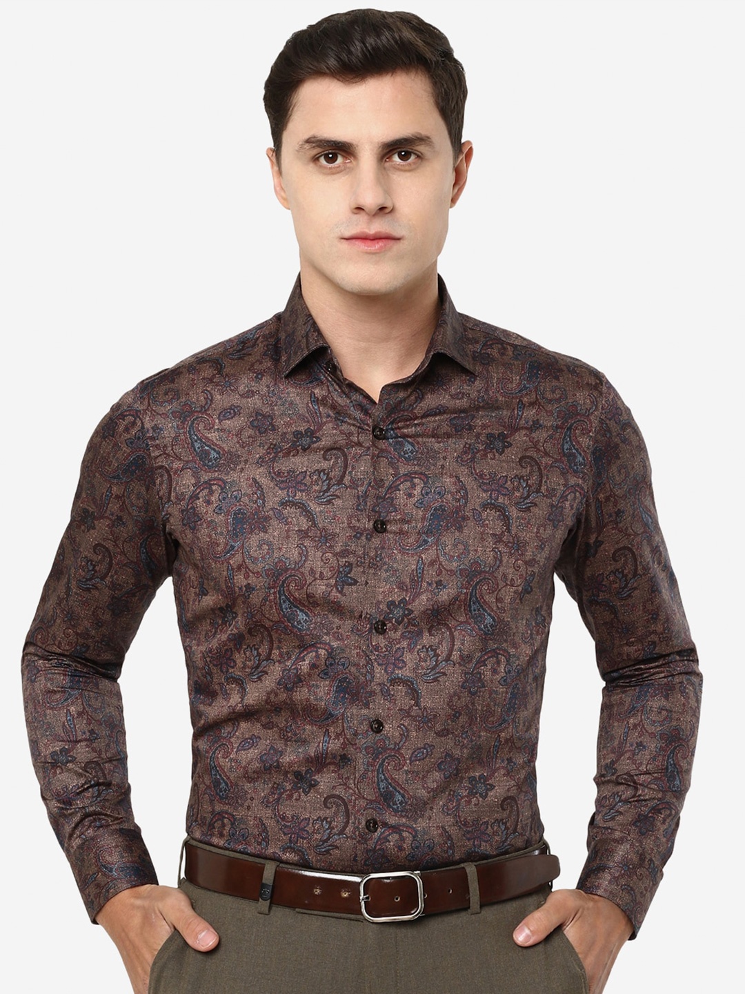

JB STUDIO Slim Fit Floral Printed Cotton Shirt, Brown
