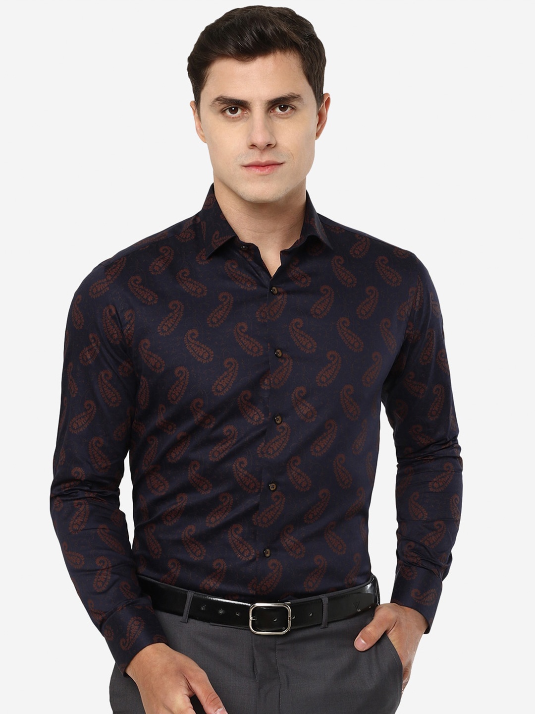 

JB STUDIO Men Slim Fit Printed Party Cotton Shirt, Blue