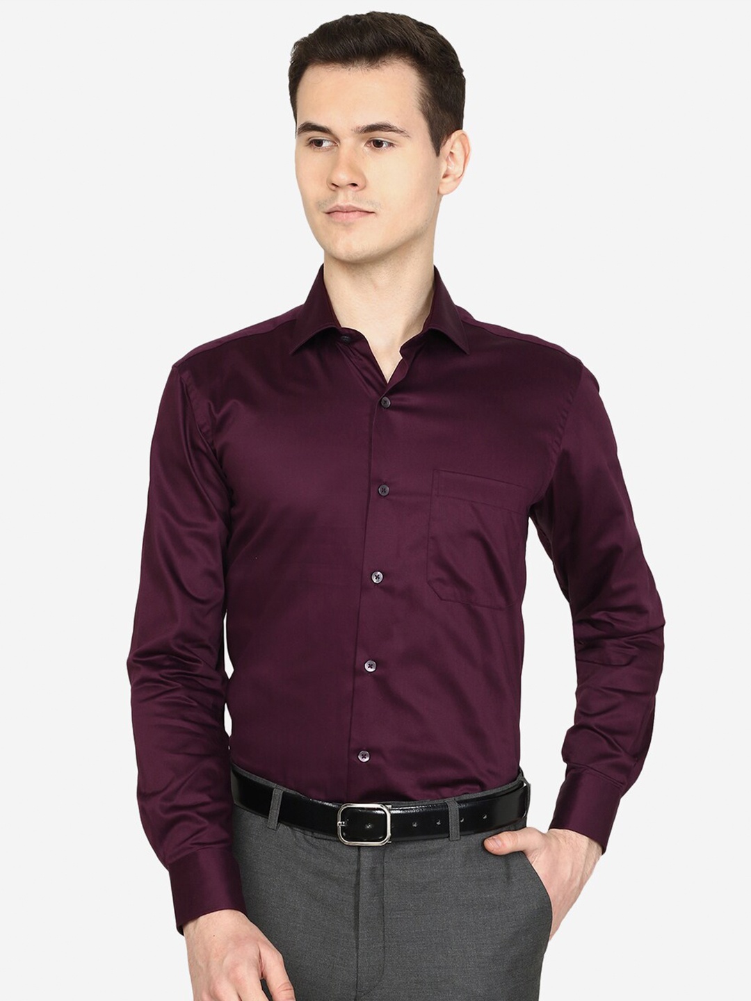 

METAL Slim Fit Formal Cotton Shirt, Maroon