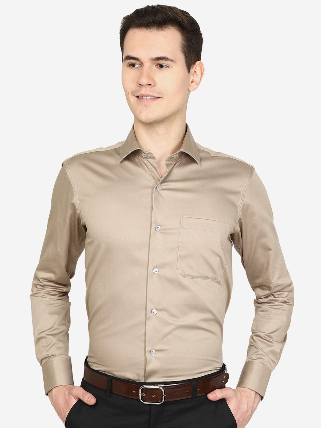 

METAL Cotton Slim Fit Formal Shirt, Beige