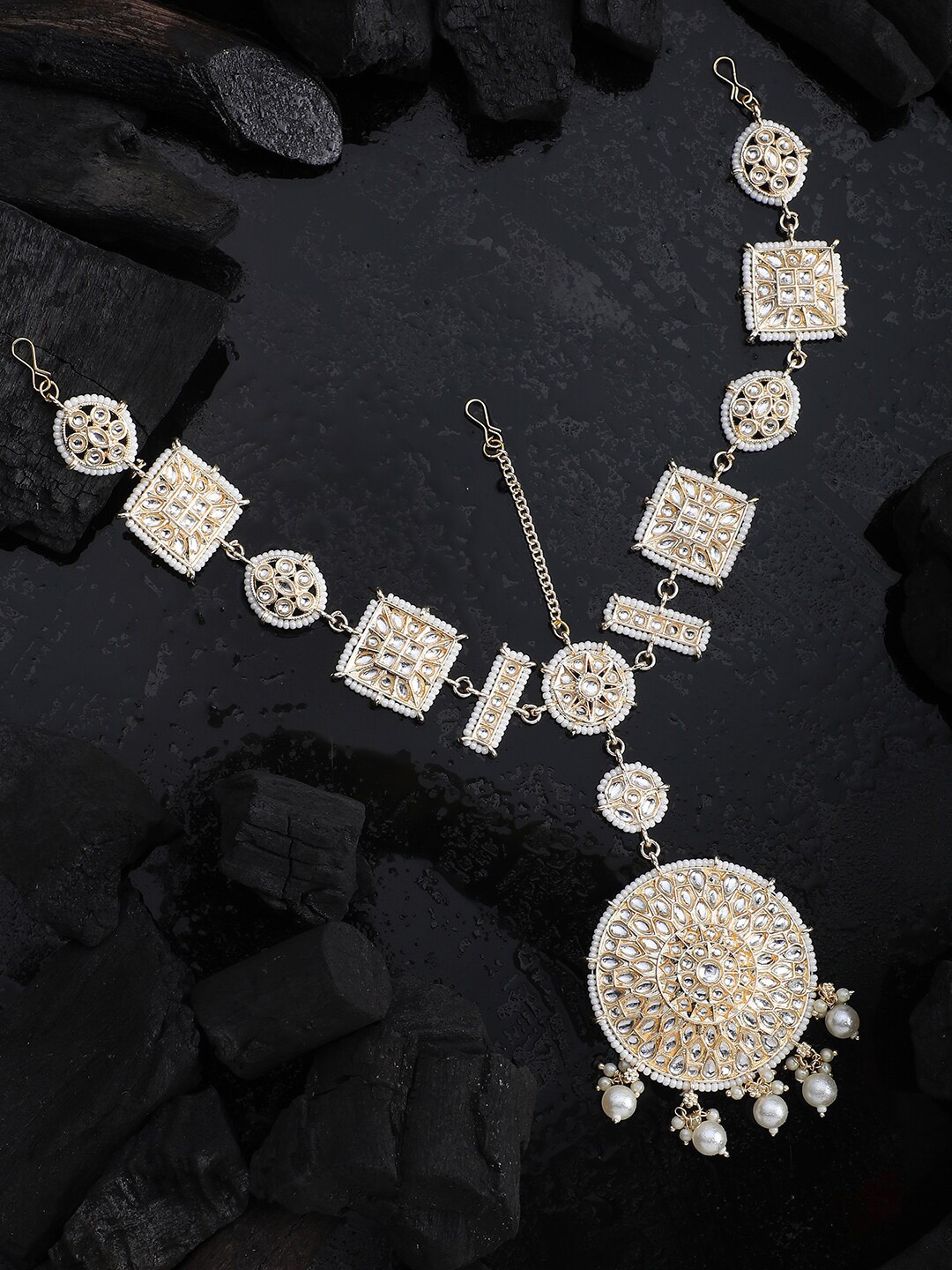 

ANIKAS CREATION Gold-Plated Kundan-Studded & Beaded Sheeshphool, White