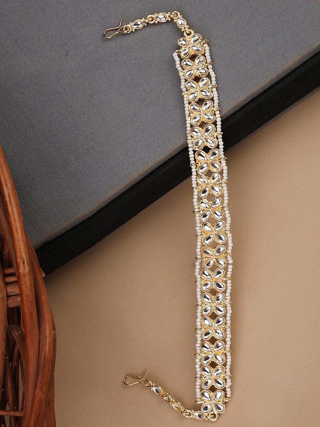 

ANIKAS CREATION Gold-Plated Kundan Studded & Beaded Sheeshphool, White