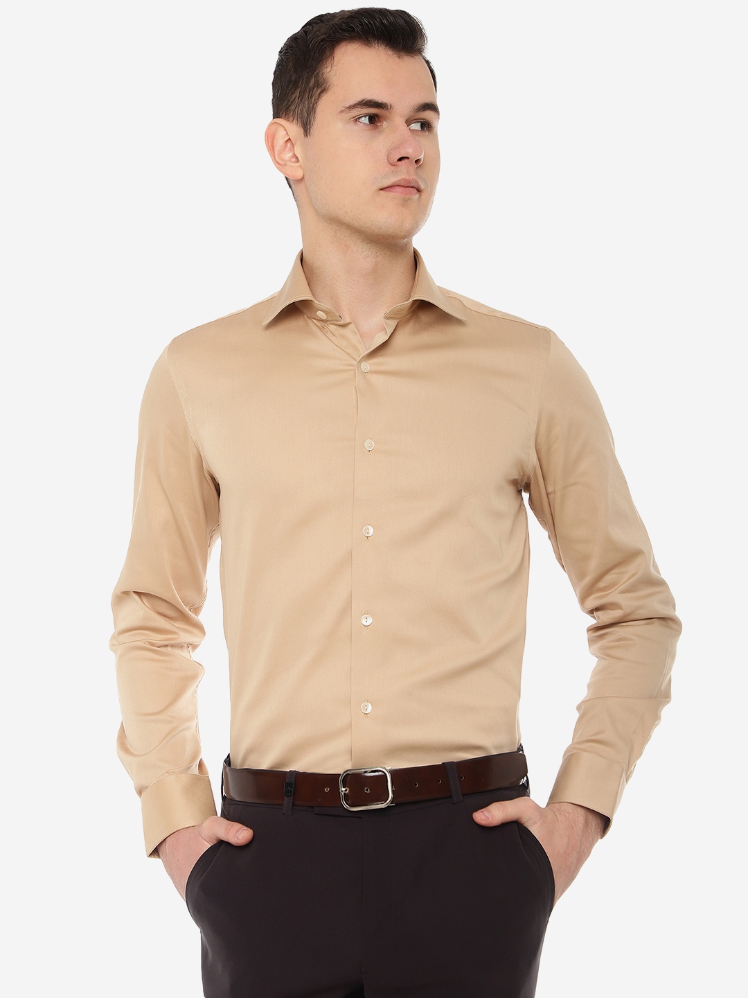 

WYRE Slim Fit Formal Cotton Shirt, Beige