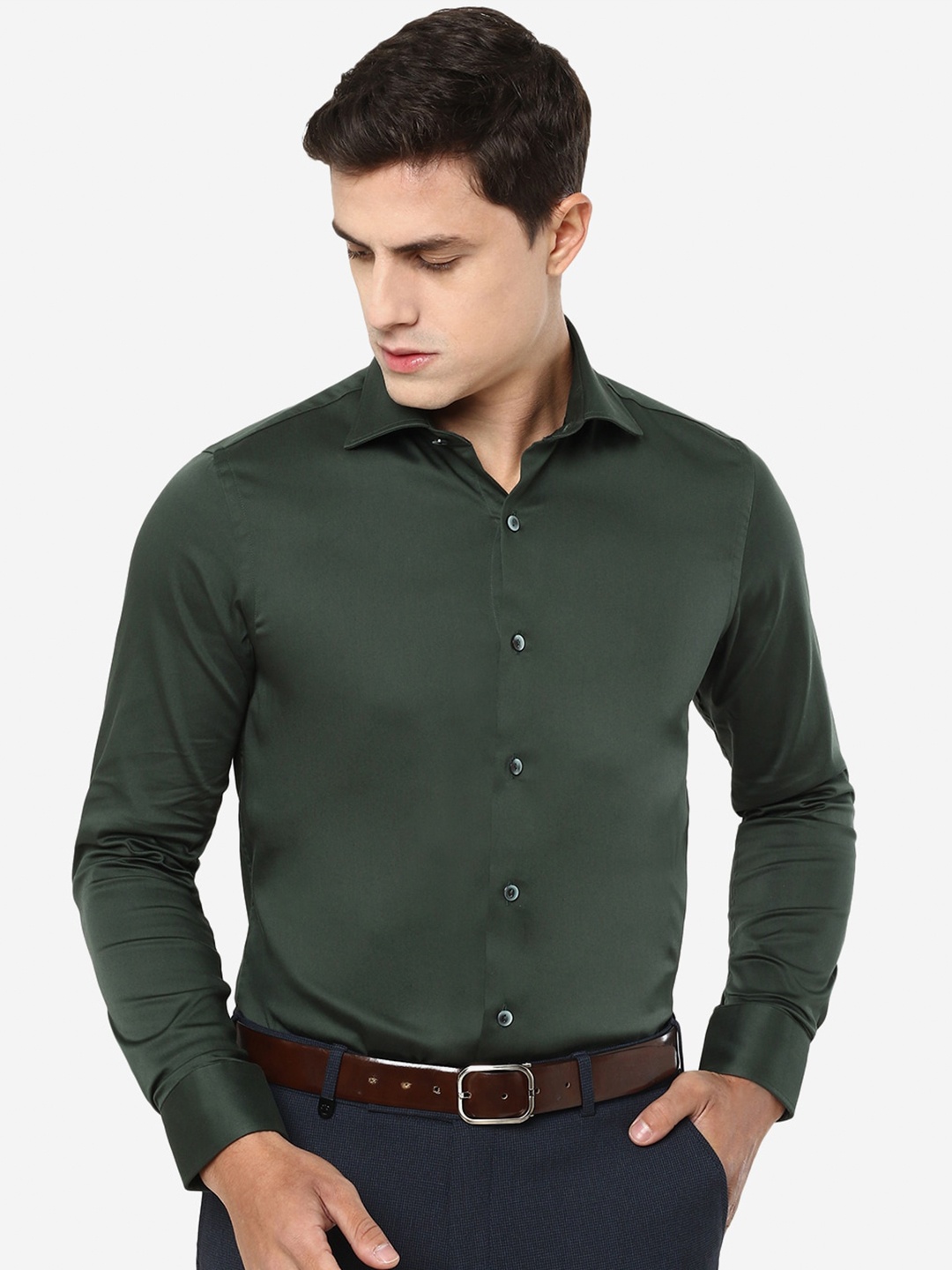

WYRE Slim Fit Spread Collar Party Cotton Shirt, Green