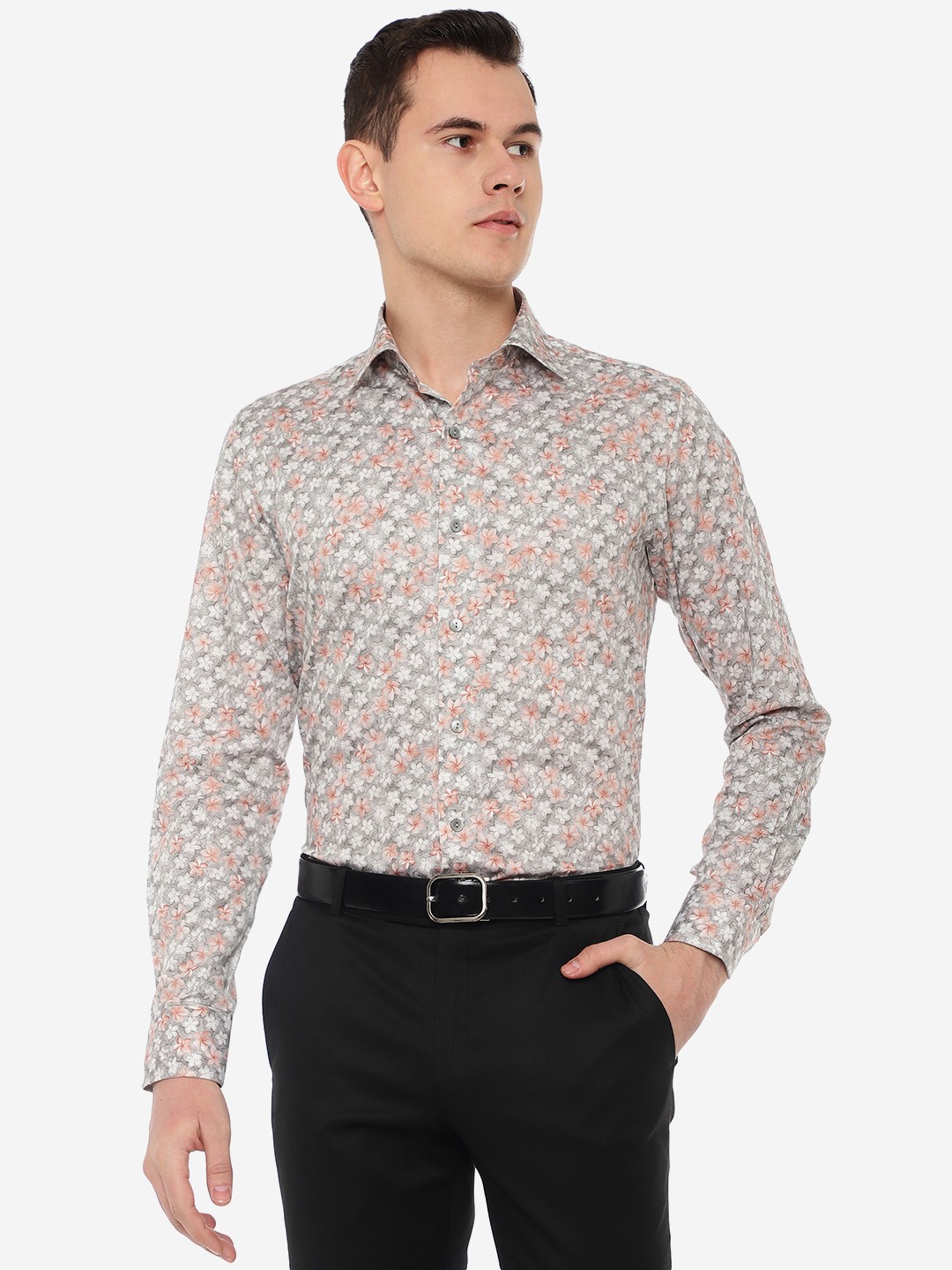 

WYRE Slim Fit Floral Printed Cotton Casual Shirt, Grey