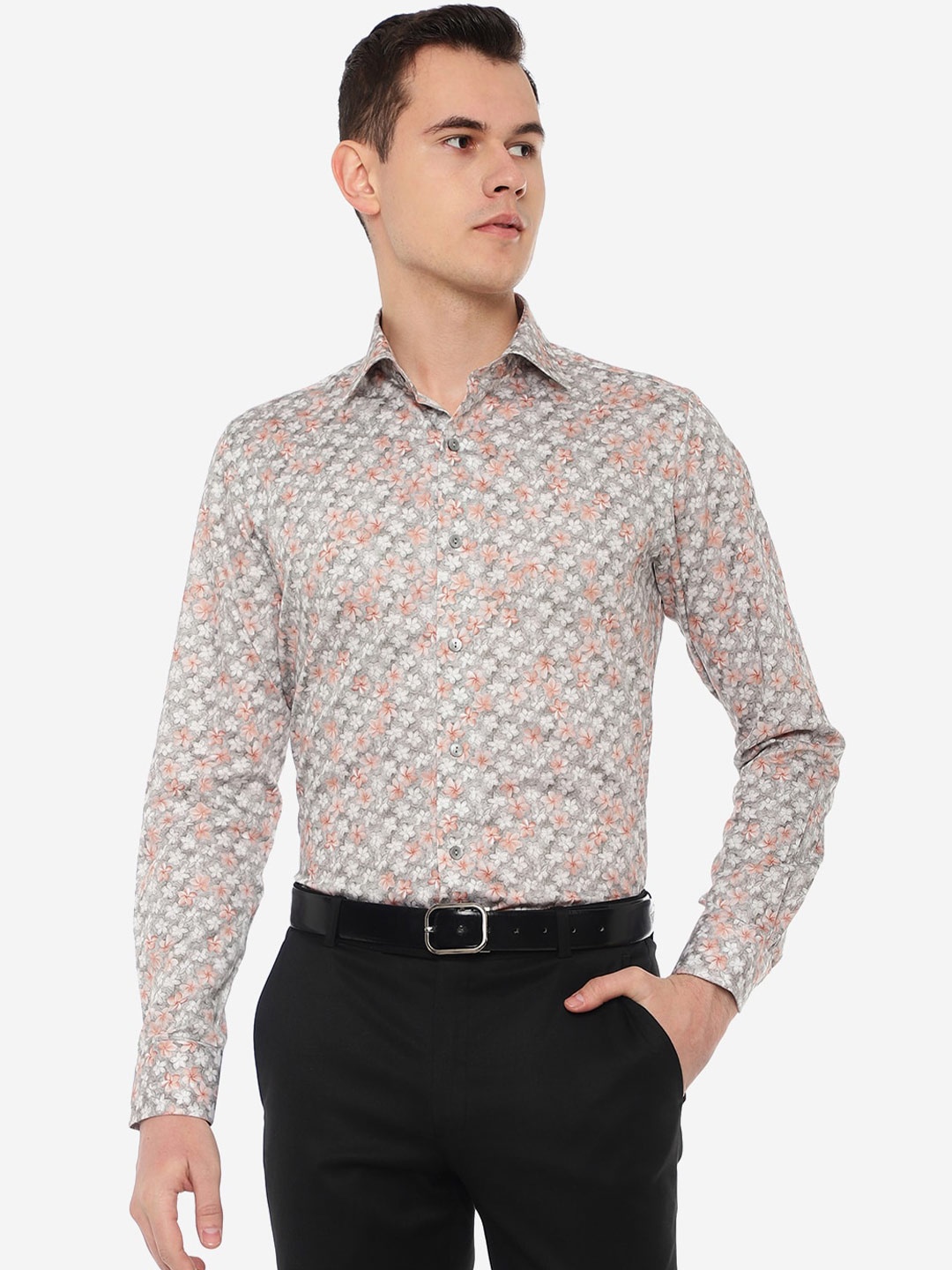 

WYRE Floral Printed Cotton Slim Fit Formal Shirt, Grey