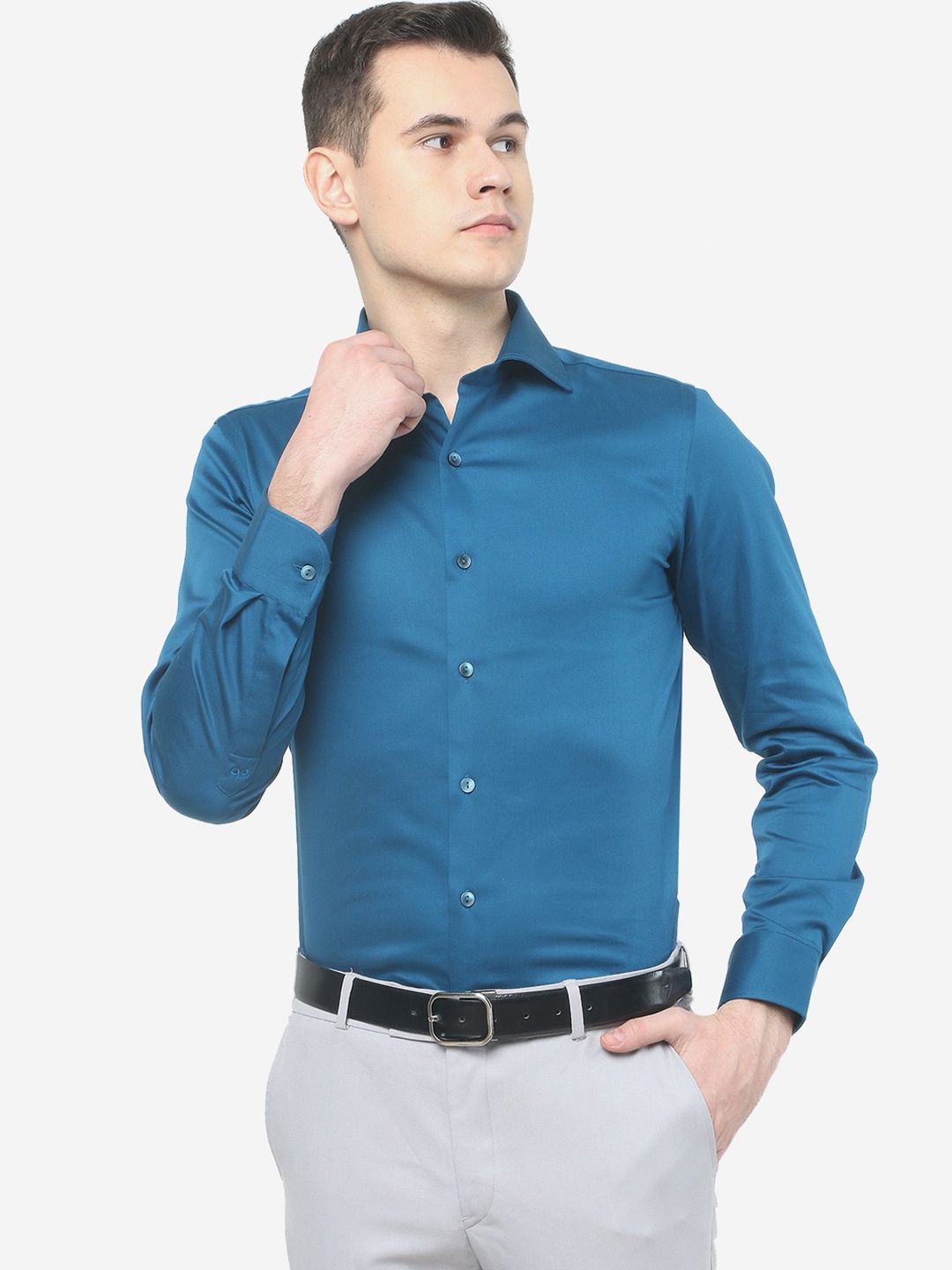 

WYRE Solid Long Sleeves Cotton Formal Shirt, Blue