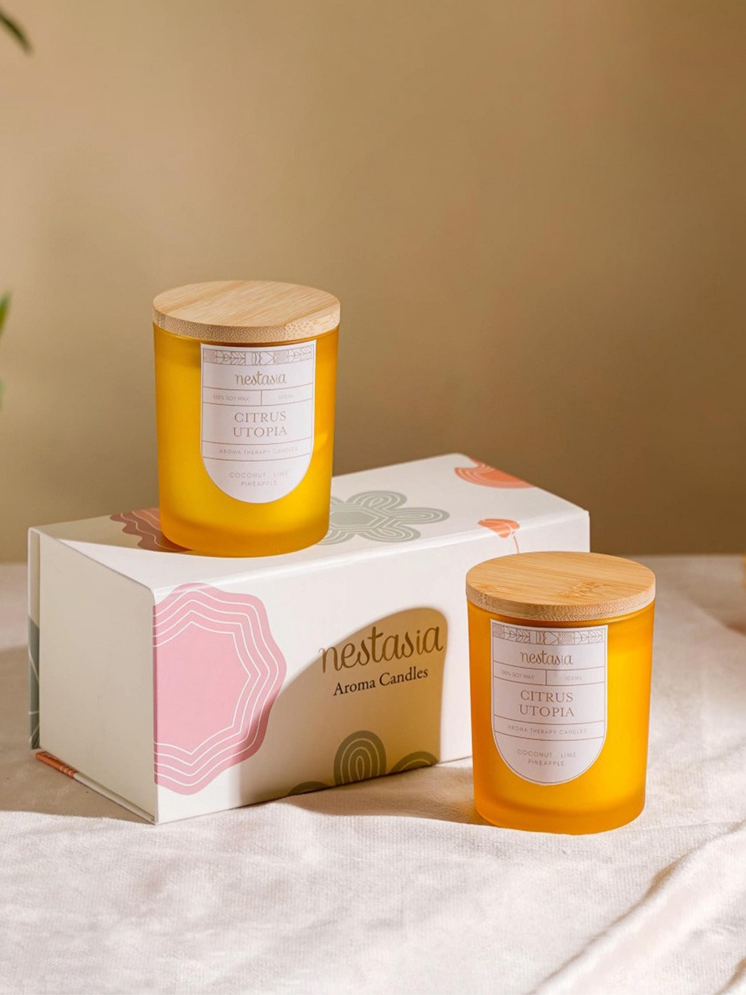 

Nestasia Set of 2 Yellow and White Citrus Scented Candle Jars with Gift Box