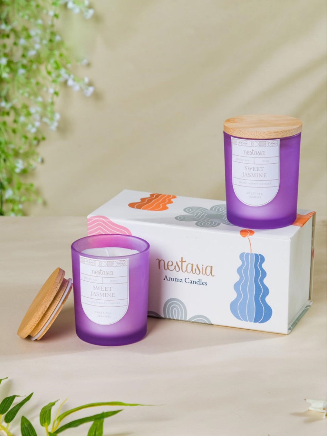 

Nestasia Set of 2 Purple & White Jasmine Scented Candle Jars with Gift Box