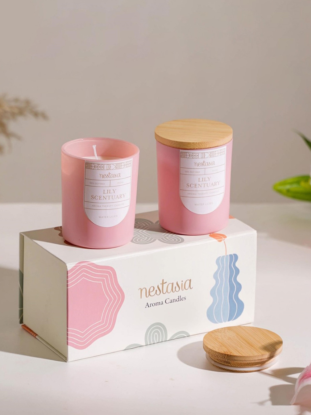 

Nestasia Set Of 2 Pink and White Lily Scented Candle Jars with Gift Box