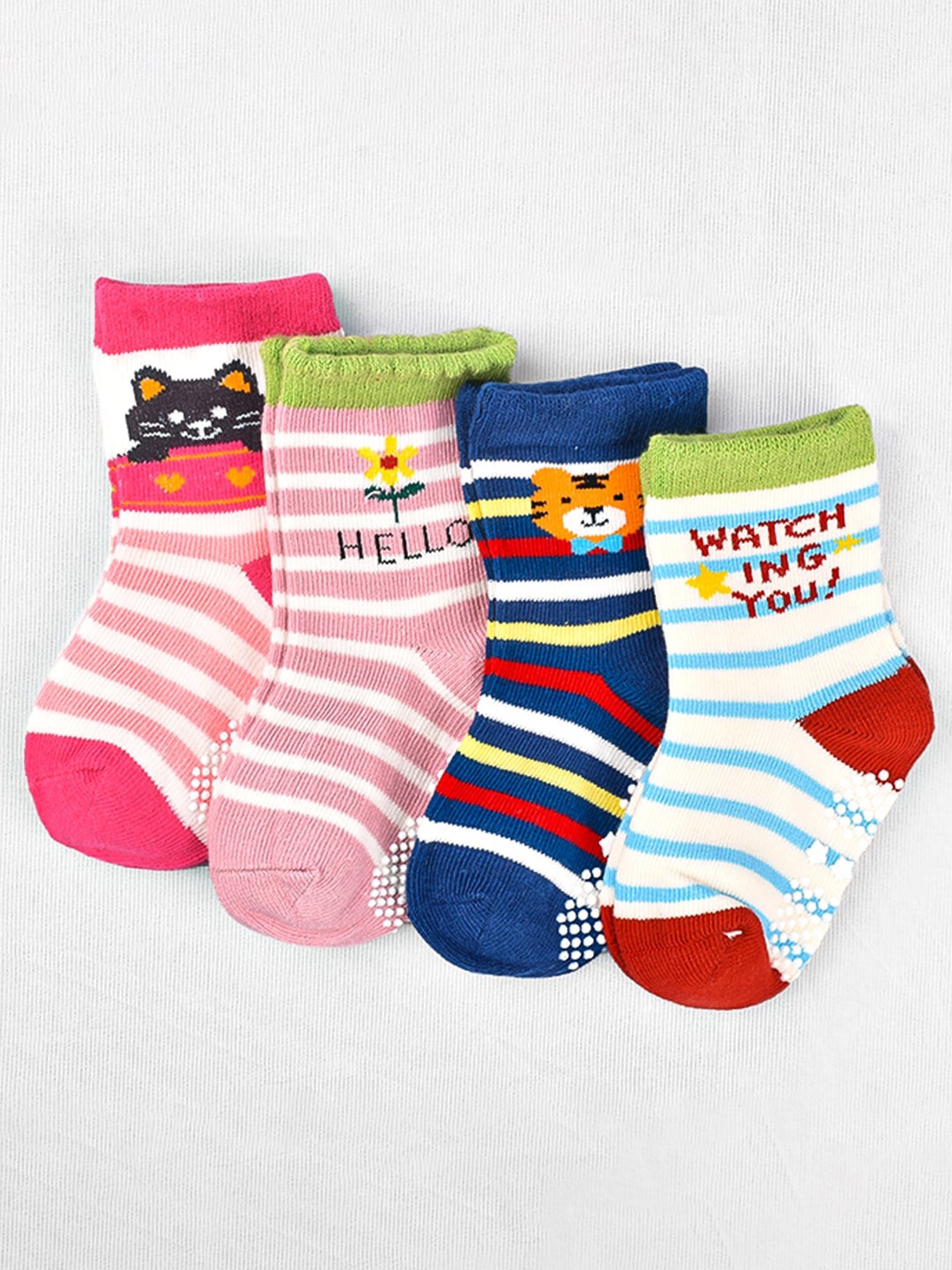

Moms Home Infants Pack Of 4 Patterned Organic Cotton Anti-Skid Ankle-Length Socks, Blue