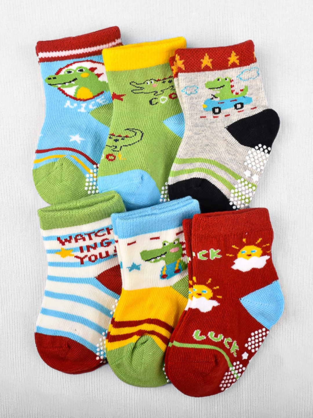 

Moms Home Infants Pack Of 6 Assorted Ankle-Length Anti Skid Cotton Socks, Green