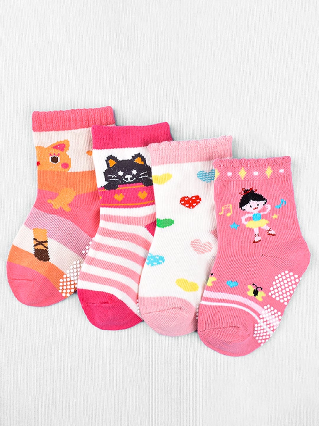 Moms Home Infants Pack Of 4 Ankle-Length Organic Cotton Socks, Pink