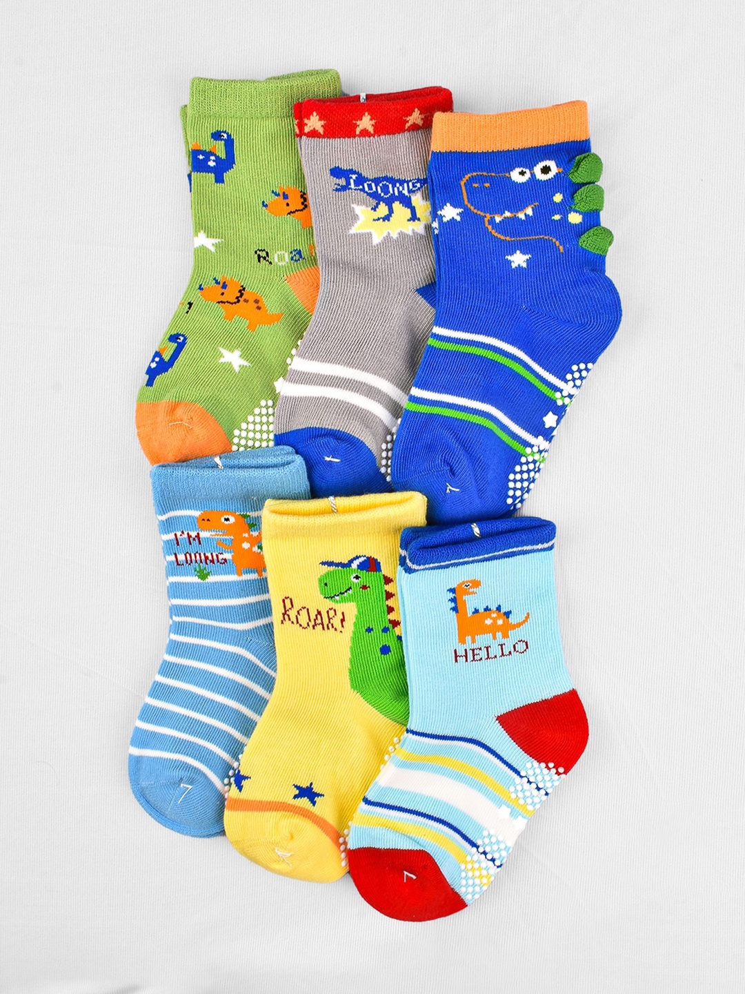 

Moms Home Infants Pack Of 6 Anti Skid Cotton Socks, Green