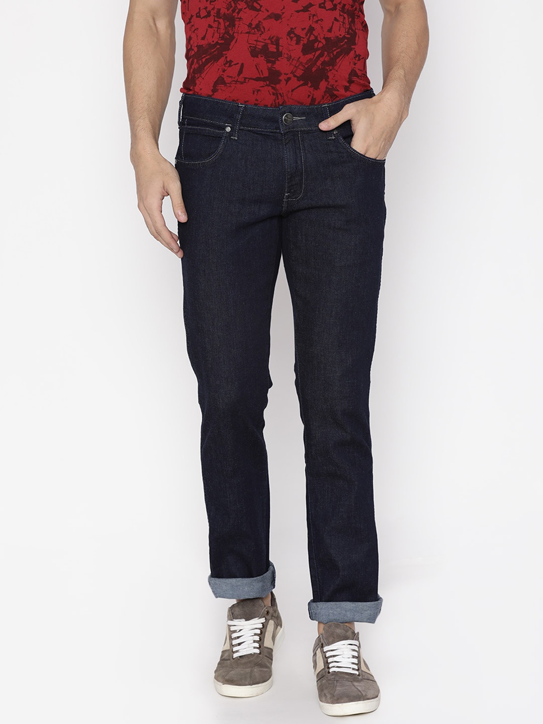 

Wrangler Men Blue Tapered Fit Low-Rise Clean Look Stretchable Jeans, Black