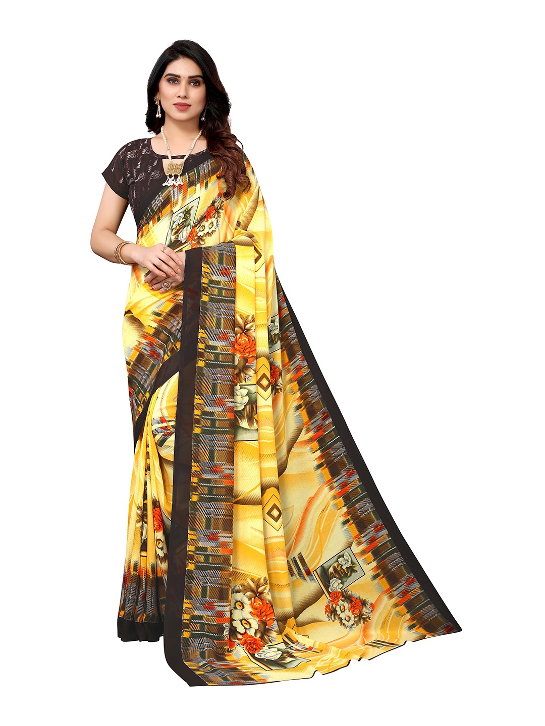 

KALINI Floral Printed Saree, Yellow