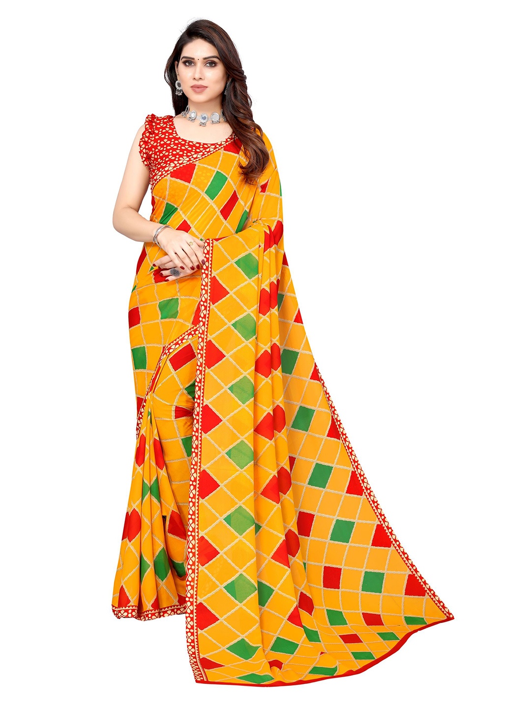 

KALINI Printed Border Checked Saree, Yellow