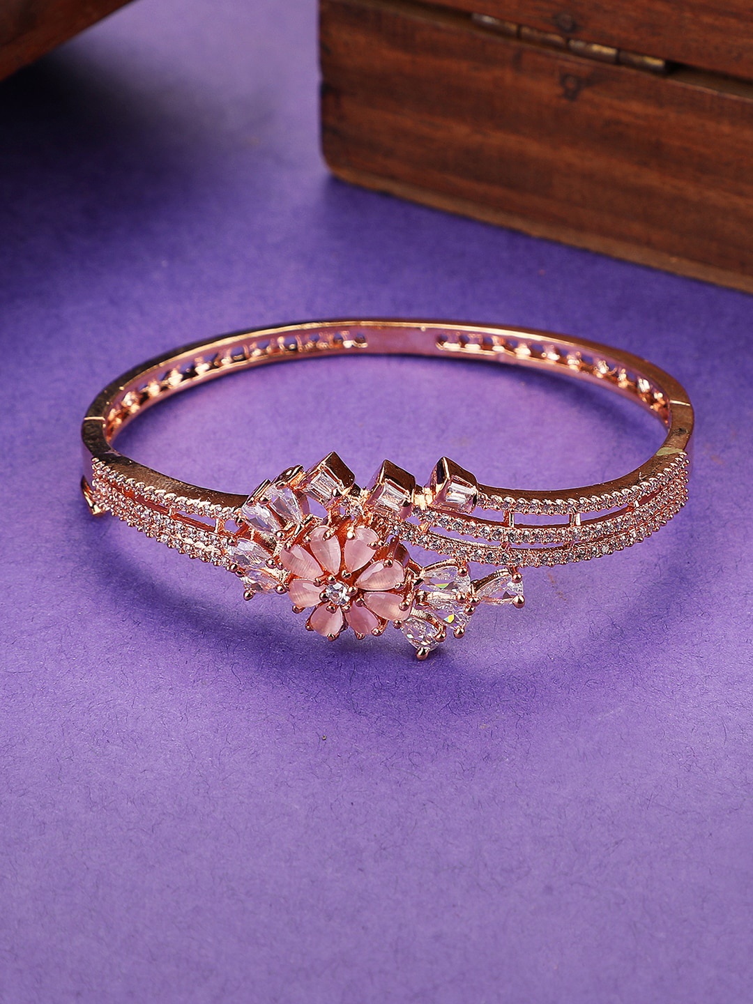 

Bhana Fashion Brass Lapis Lazuli Rose Gold-Plated Bangle-Style Bracelet