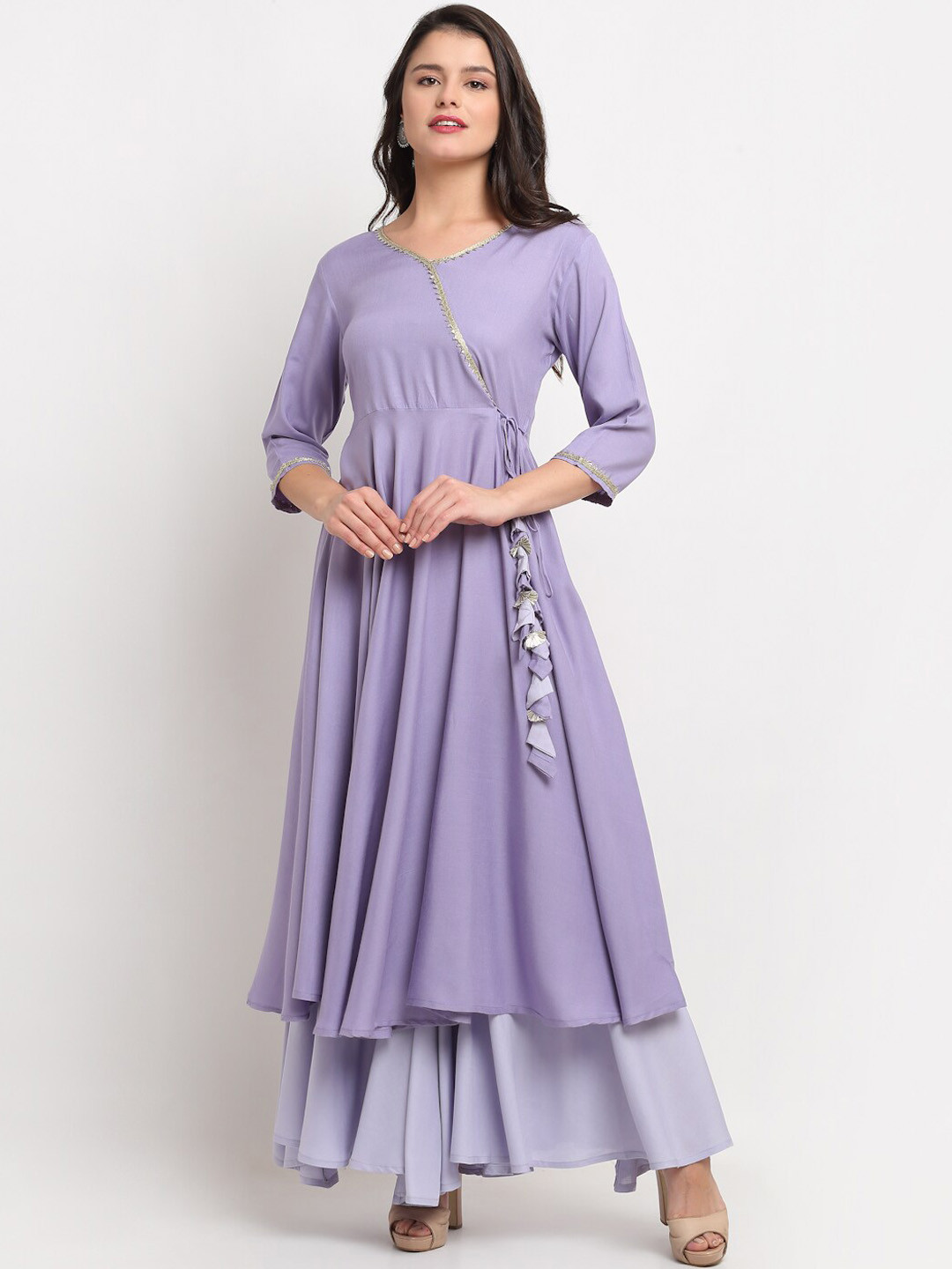 

The Mini NEEDLE Gotta Patti Angrakha Kurta with Sharara, Lavender