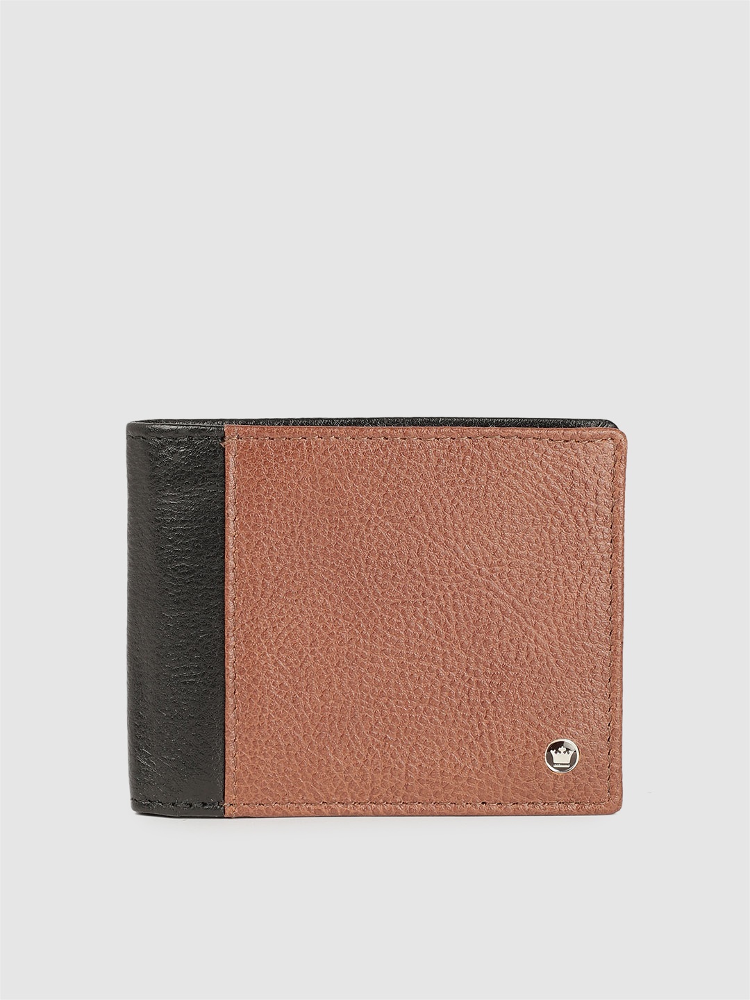 Louis Philippe Sport Men Colourblocked & Textured Leather Two Fold Wallet, Black