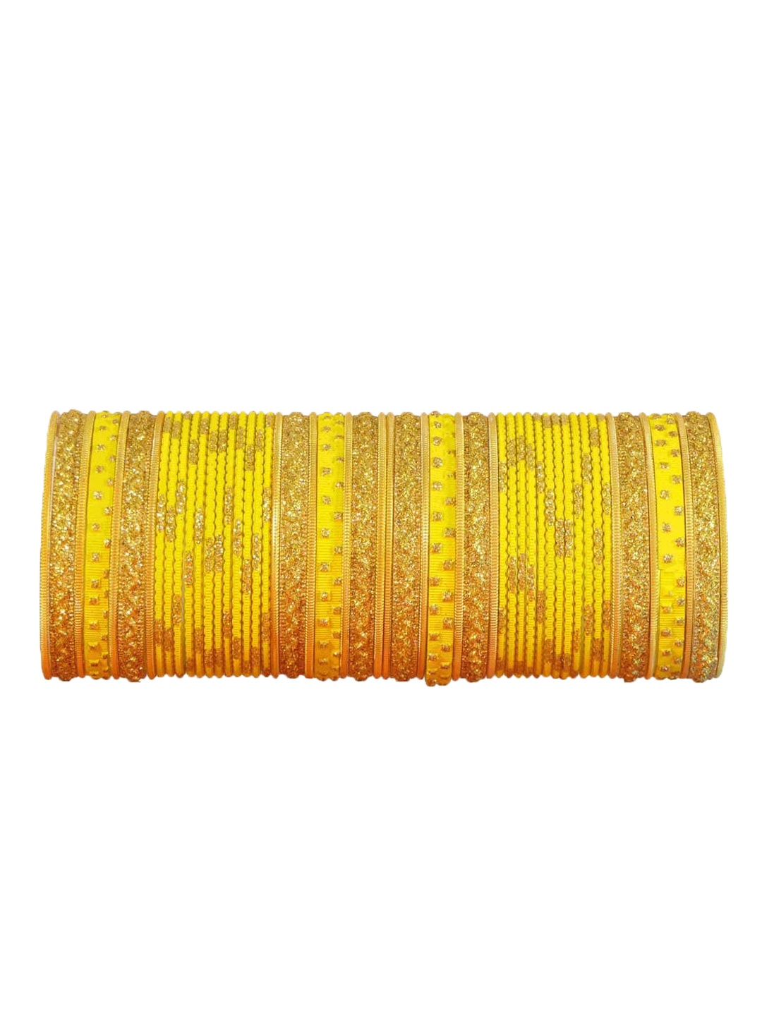 

NMII Set Of 52 Metal Base Metal Curved Shaped & Glitter Coated Bangles, Yellow