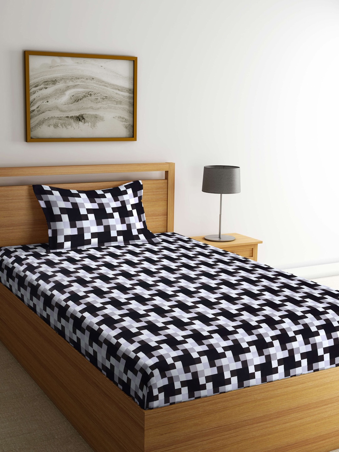 

Arrabi Black & White Geometric 300 TC Flat Single Bedsheet with 1 Pillow Cover