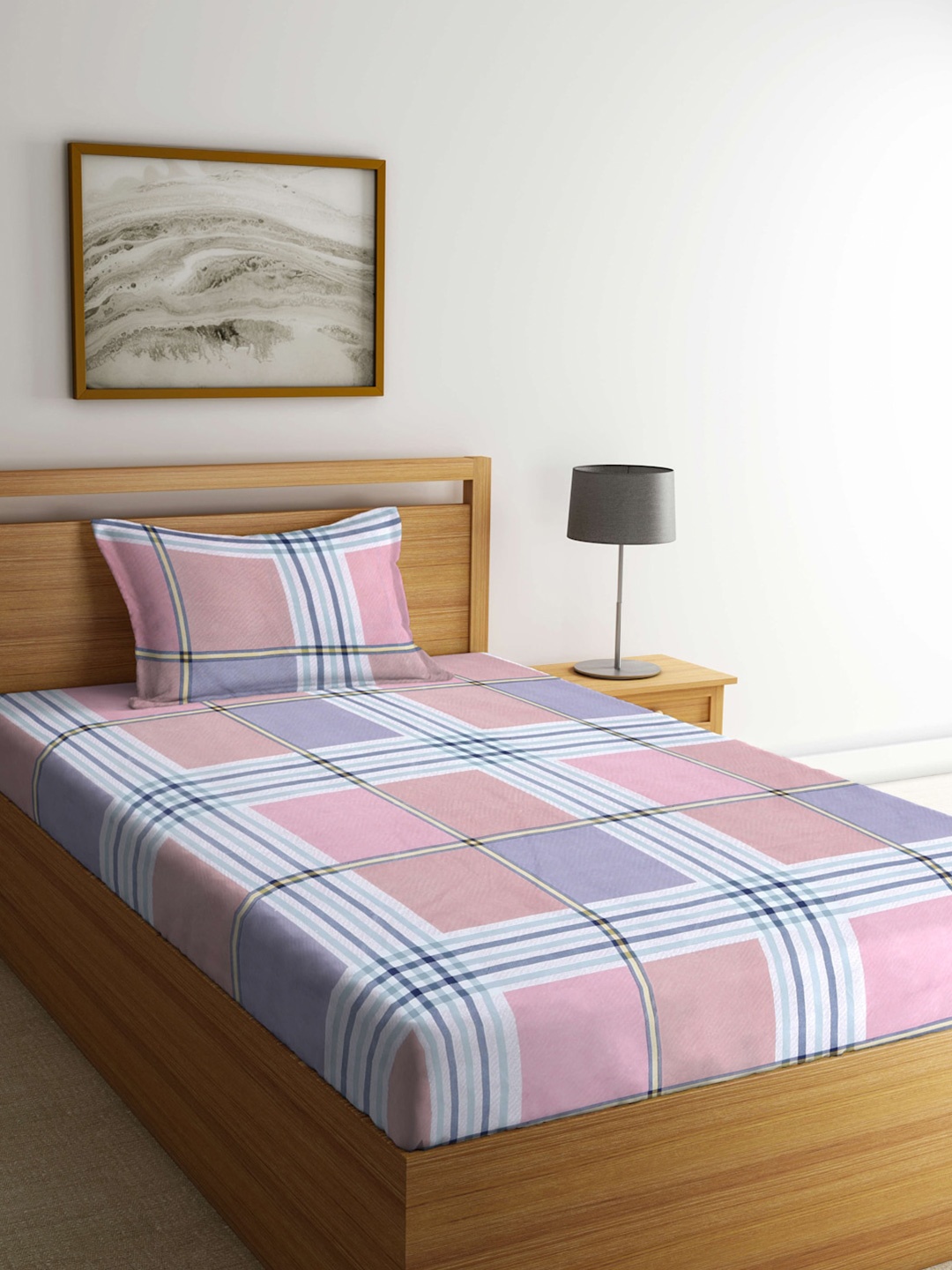 

Arrabi Pink & Grey Geometric 300 TC Flat Single Bedsheet with 1 Pillow Cover