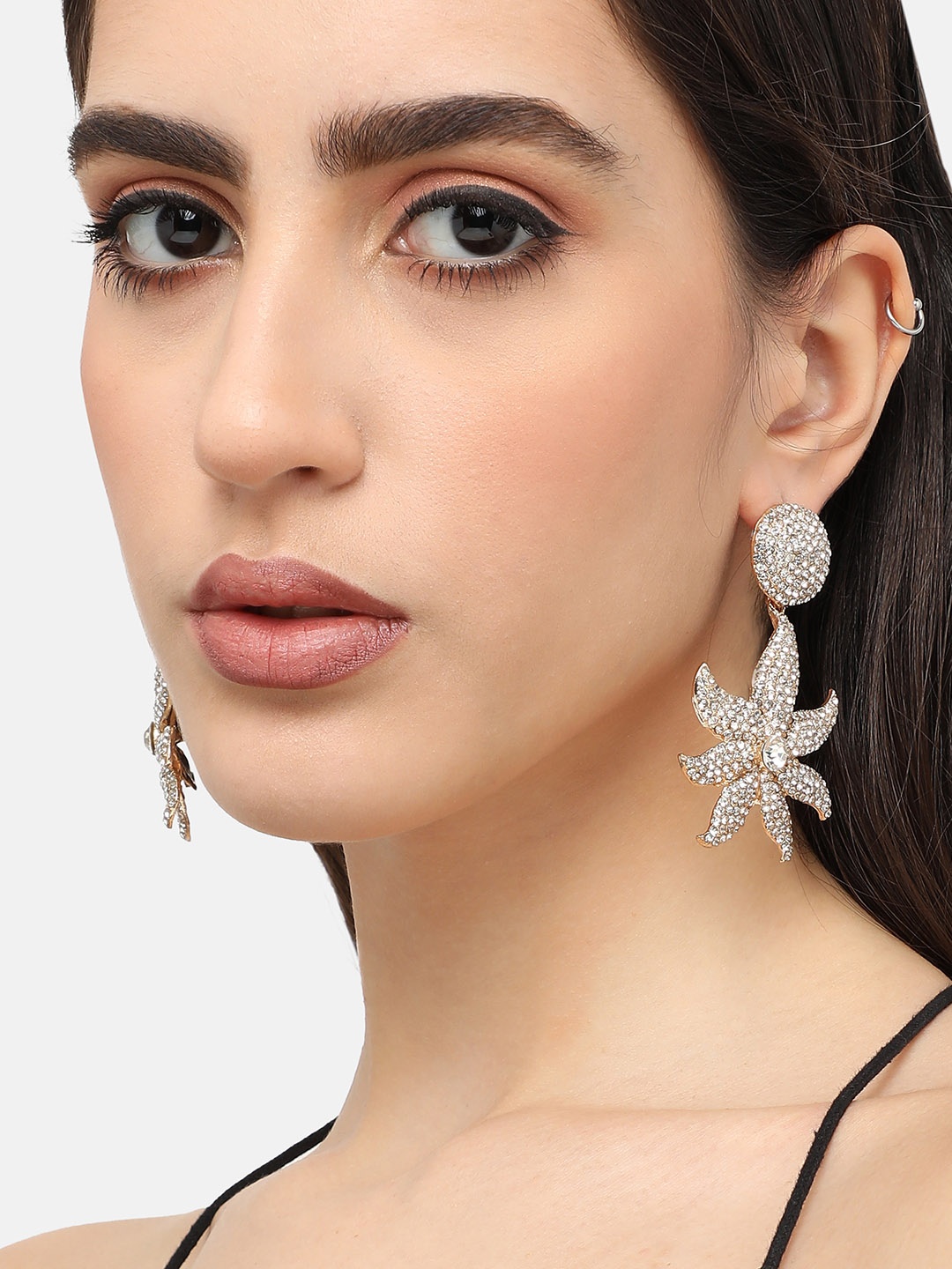 

SOHI Gold Plated Floral Drop Earrings, White