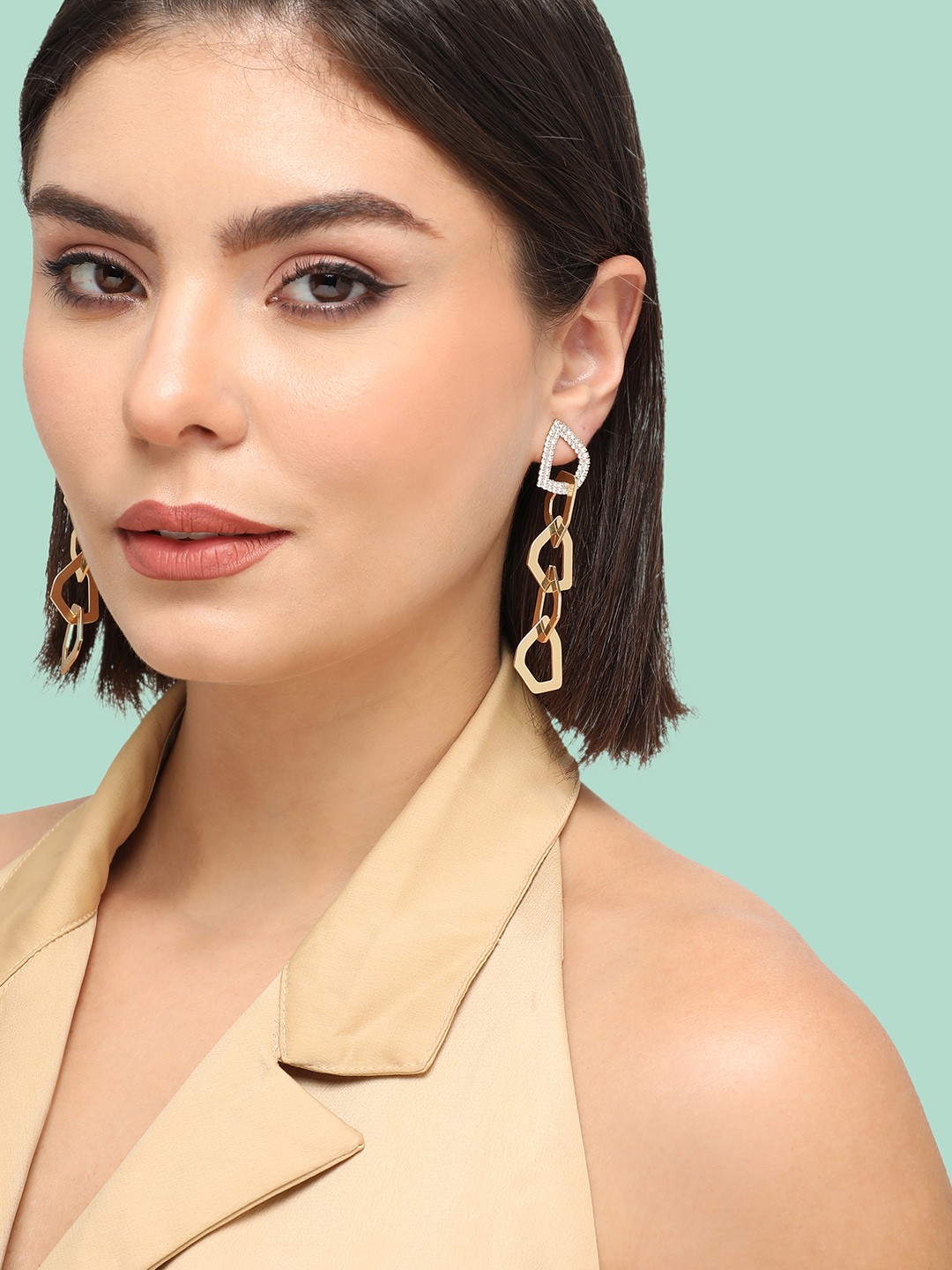 

SOHI Gold-Plated Stone Studded Contemporary Drop Earrings, White