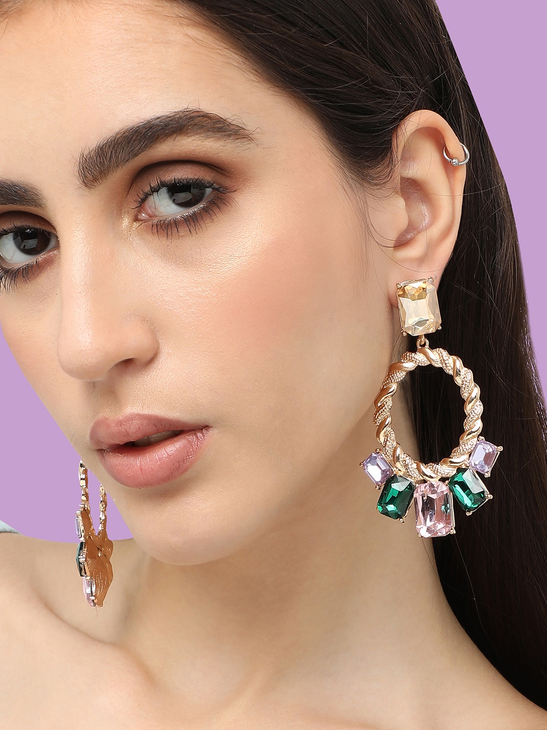 

SOHI Gold-Plated Contemporary Drop Earrings, Green