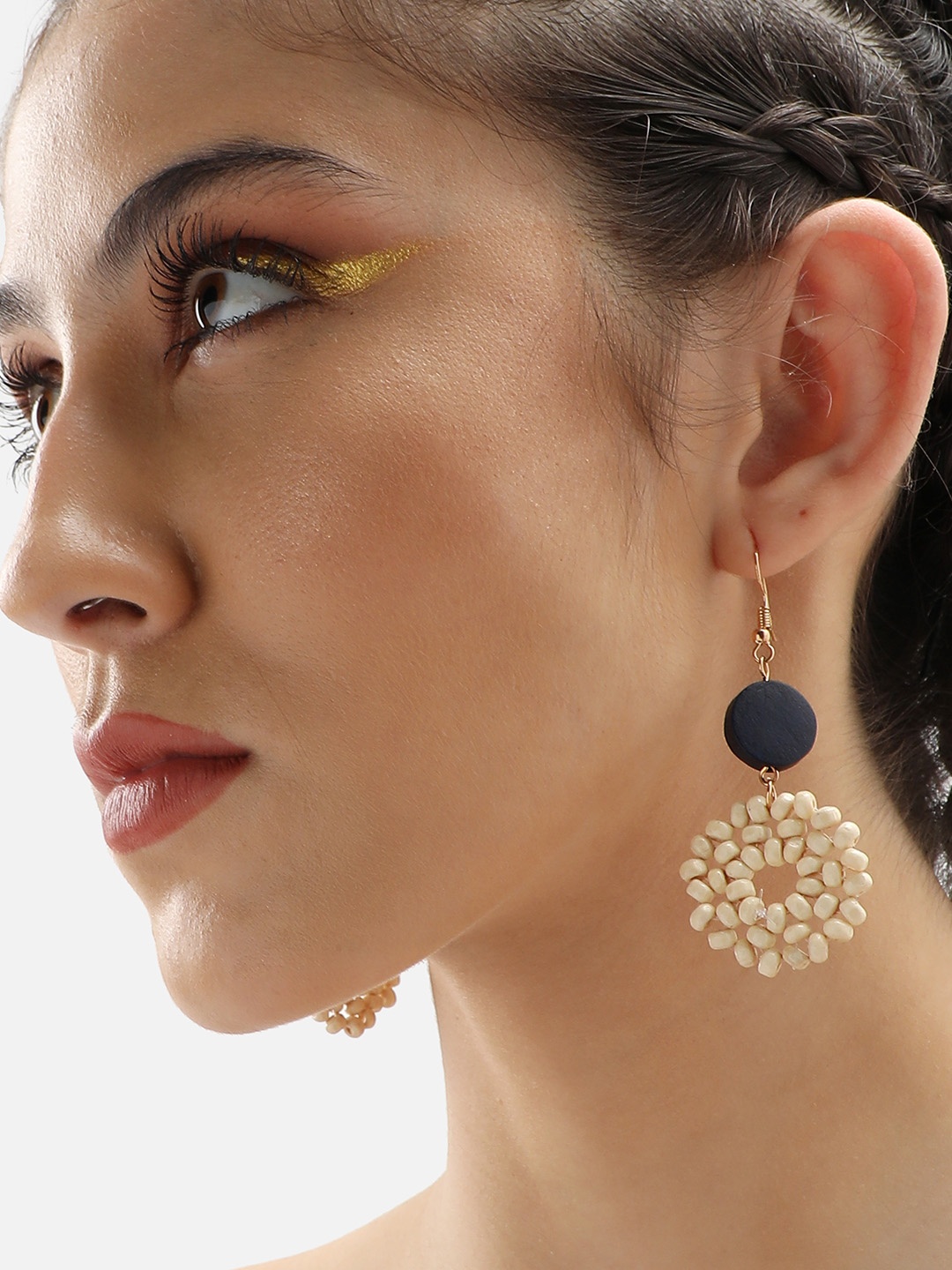 

SOHI Gold-Plated Contemporary Drop Earrings, Black