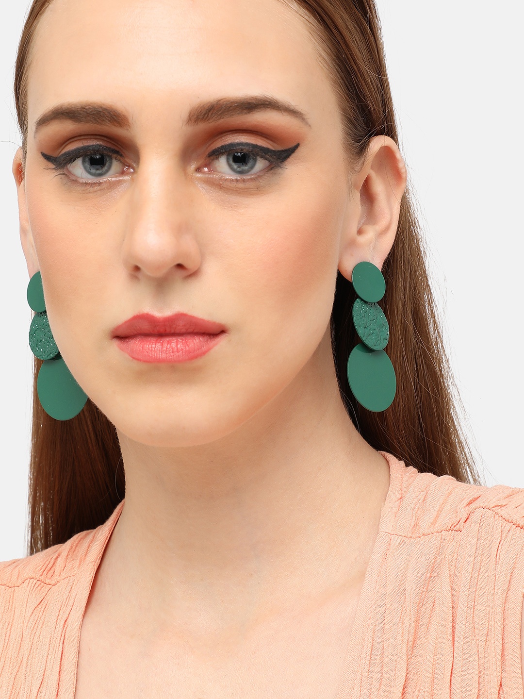 

SOHI Textured Circular Drop Earrings, Green