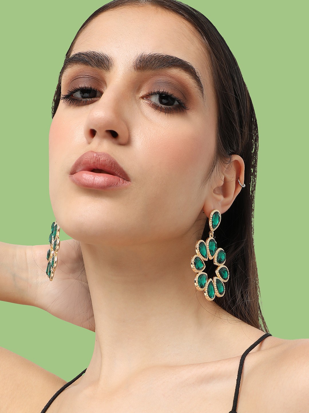 

SOHI Gold-Plated Floral Drop Earrings, Green
