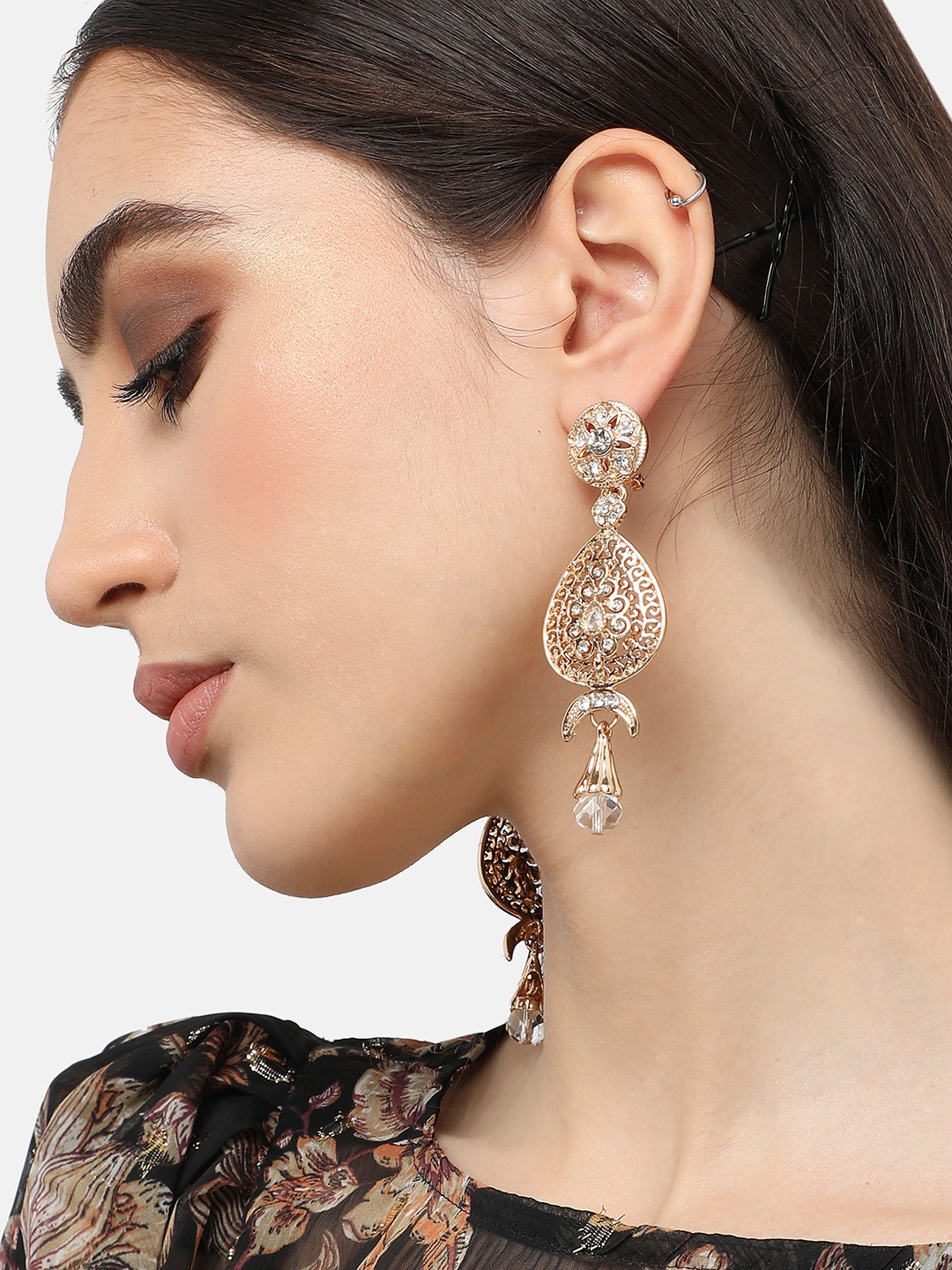 

SOHI Gold Plated Contemporary Drop Earrings, White
